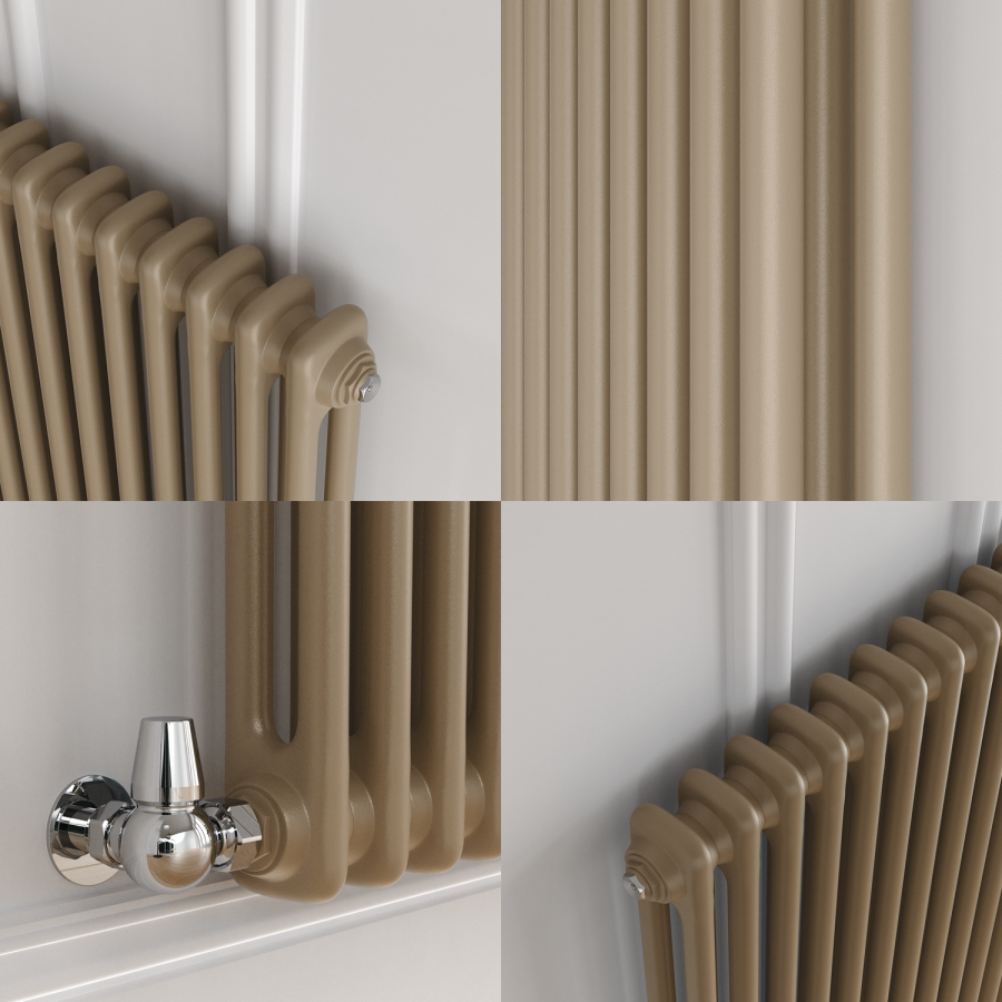 Reggio Beige grey Horizontal Double Column Traditional Radiator 600x830mm 2832 BTU - Cast Iron Style