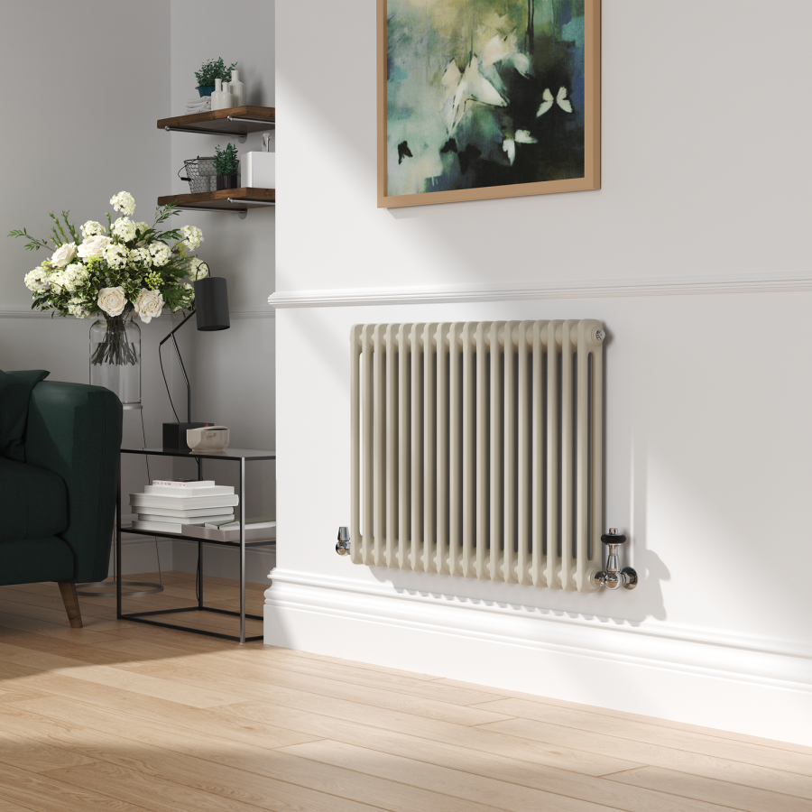 Reggio Linen Horizontal Double Column Traditional Radiator 600x830mm 2832 BTU - Cast Iron Style