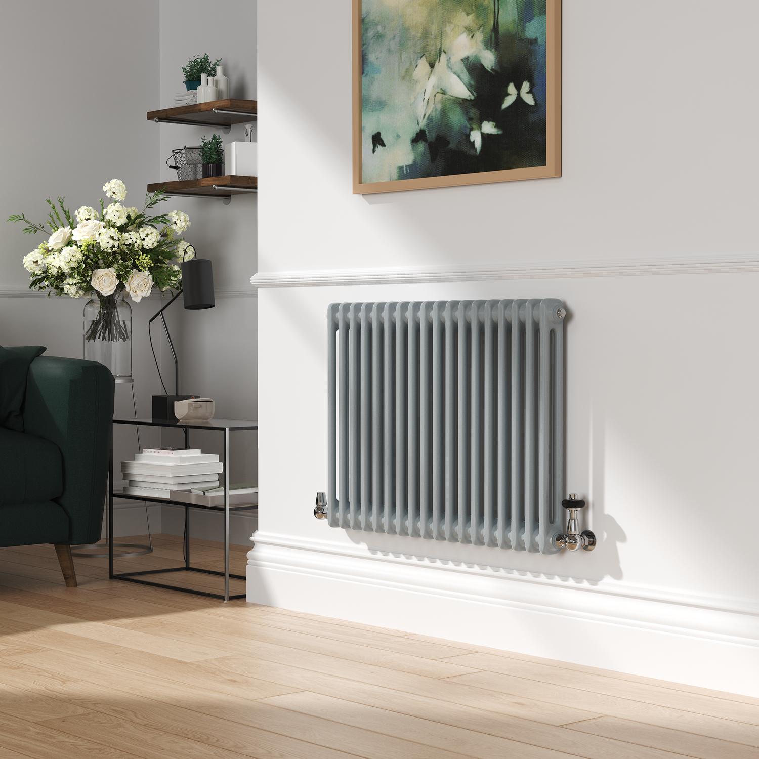 Reggio Salt & Pepper Horizontal Double Column Traditional Radiator 600X830mm 2832 Btu - Cast Iron Style