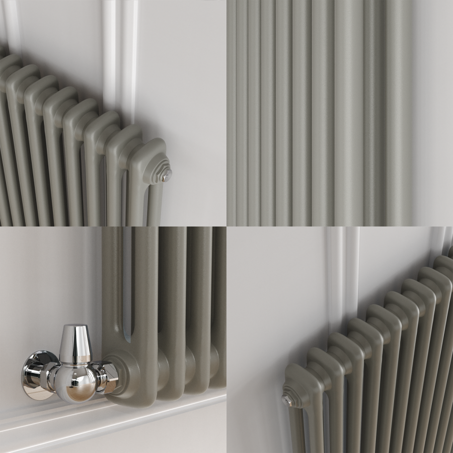 Reggio Smoked Stone Horizontal Double Column Traditional Radiator 600x830mm 2832 BTU - Cast Iron Style