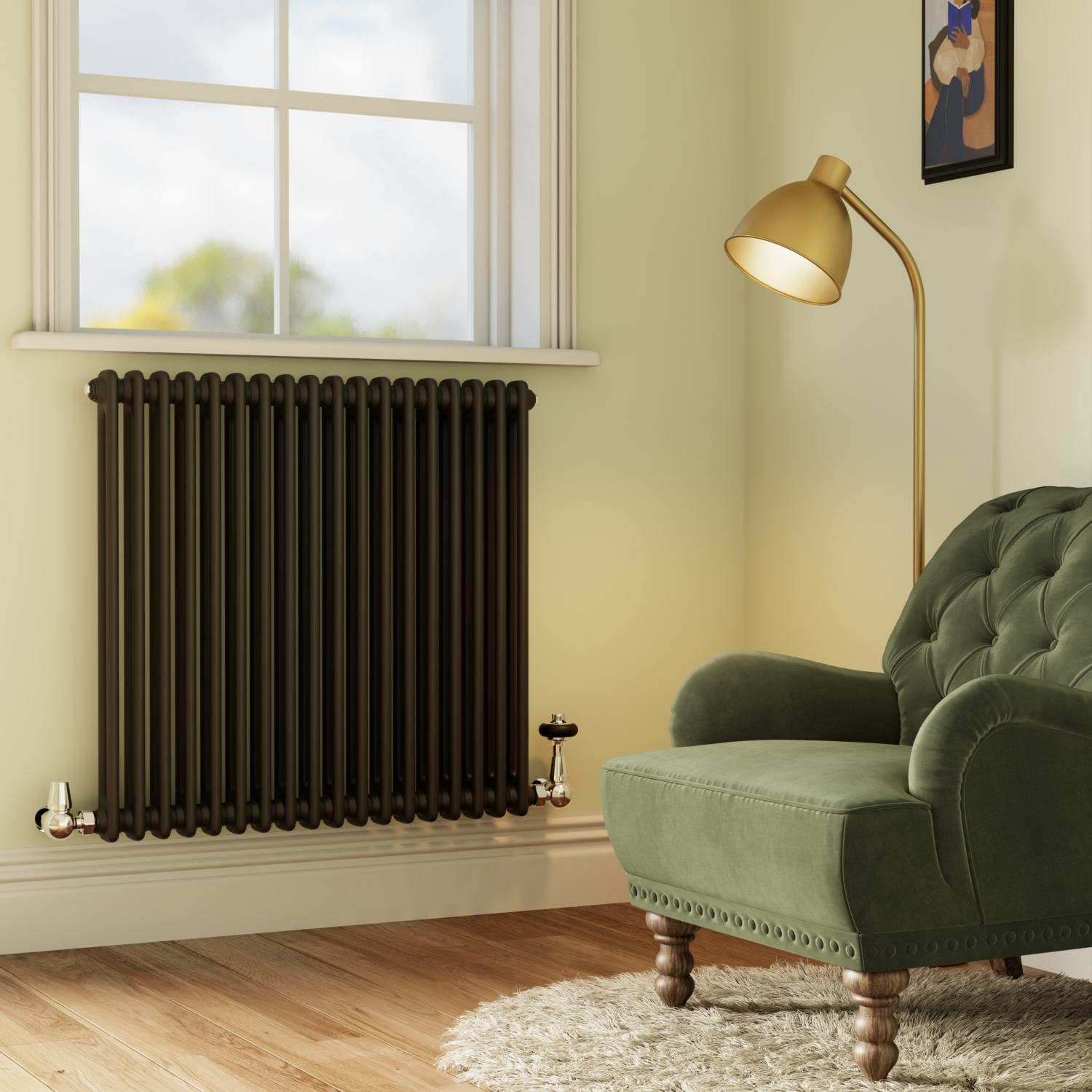 Reggio Black Midnight Horizontal Double Column Radiator 800X830mm 3713 Btu - Cast Iron Style