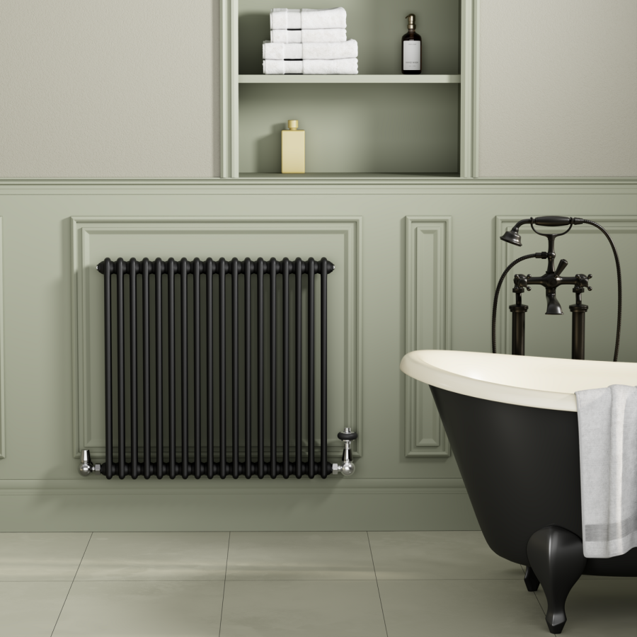 Reggio Midnight Black Horizontal Double Column Traditional Radiator 800x830mm 2832 BTU - Cast Iron Style