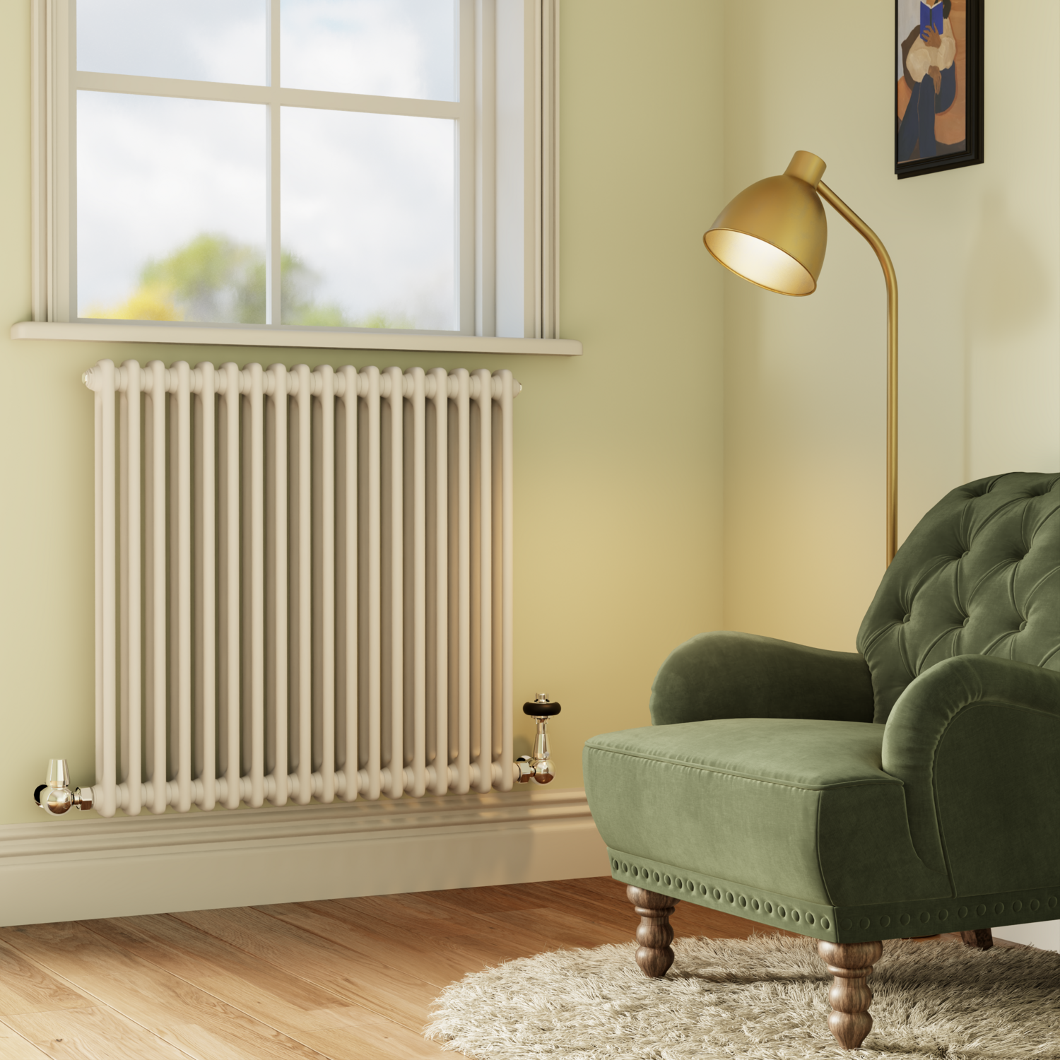 Reggio White Horizontal Double Column Radiator 800X830mm 3713 Btu - Cast Iron Style