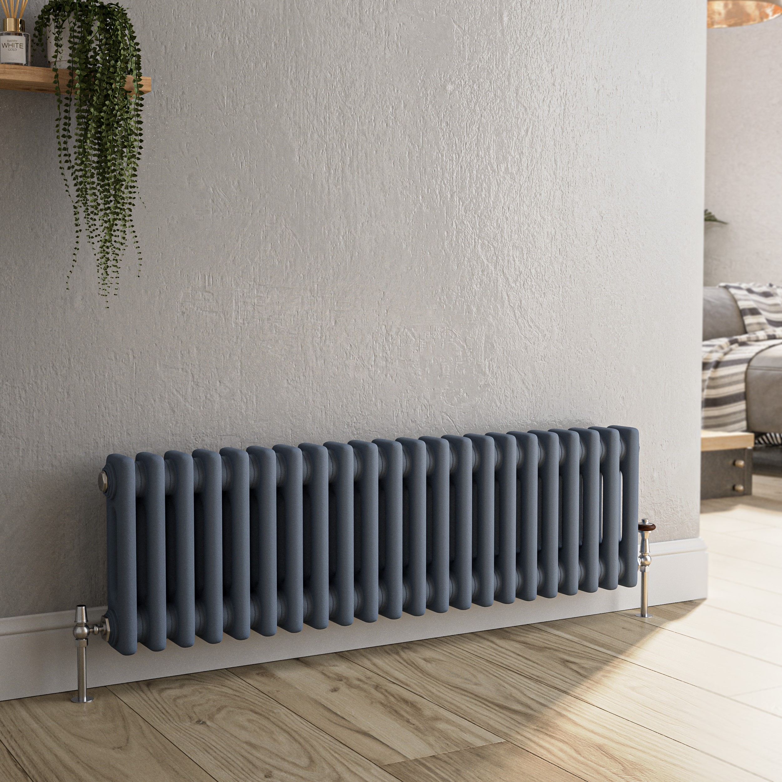 Reggio Anthracite Horizontal Double Column Traditional Radiator 300X1010mm 1797 Btu - Cast Iron Style