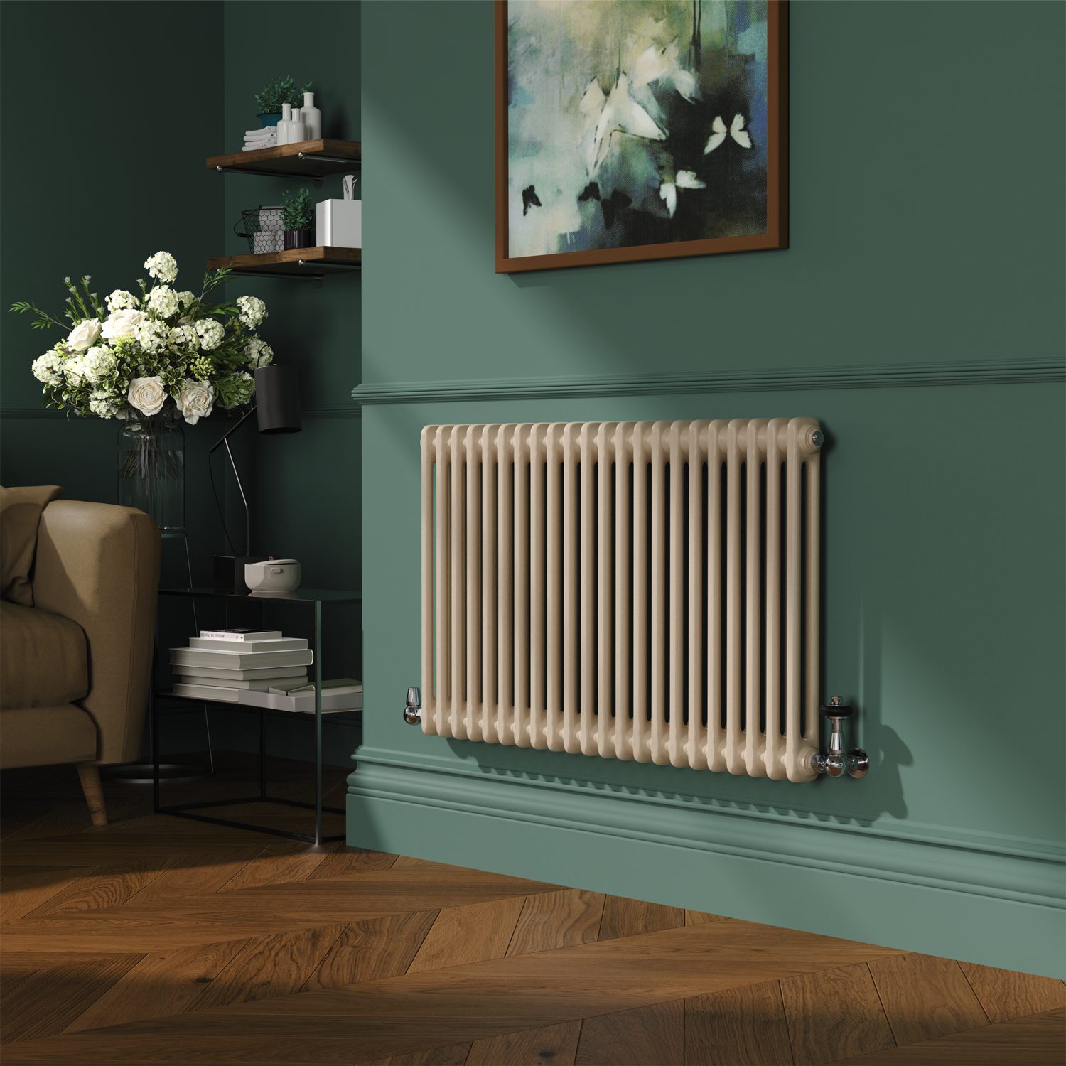 Reggio Cleopatra Horizontal Double Column Traditional Radiator 600X1010mm 3462 Btu - Cast Iron Style