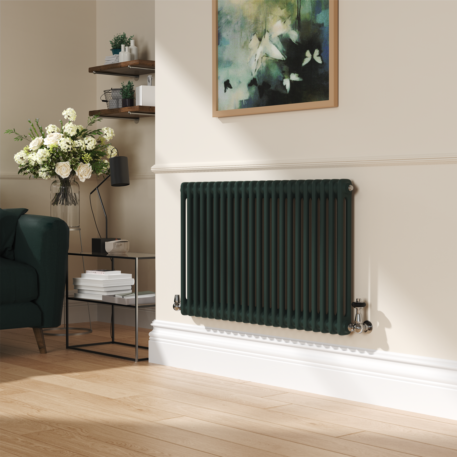 Reggio Green Ever Horizontal Double Column Traditional Radiator 600X1010mm 3462 Btu - Cast Iron Style