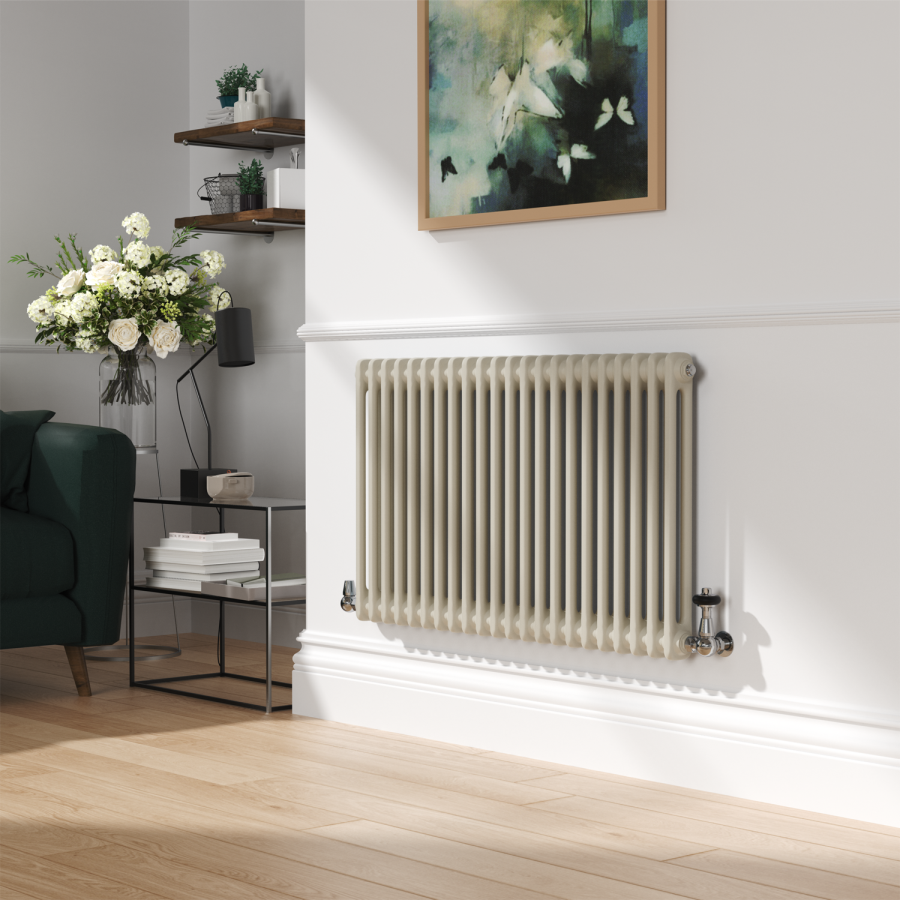 Reggio Linen Horizontal Double Column Traditional Radiator 600x1010mm 3462 BTU - Cast Iron Style