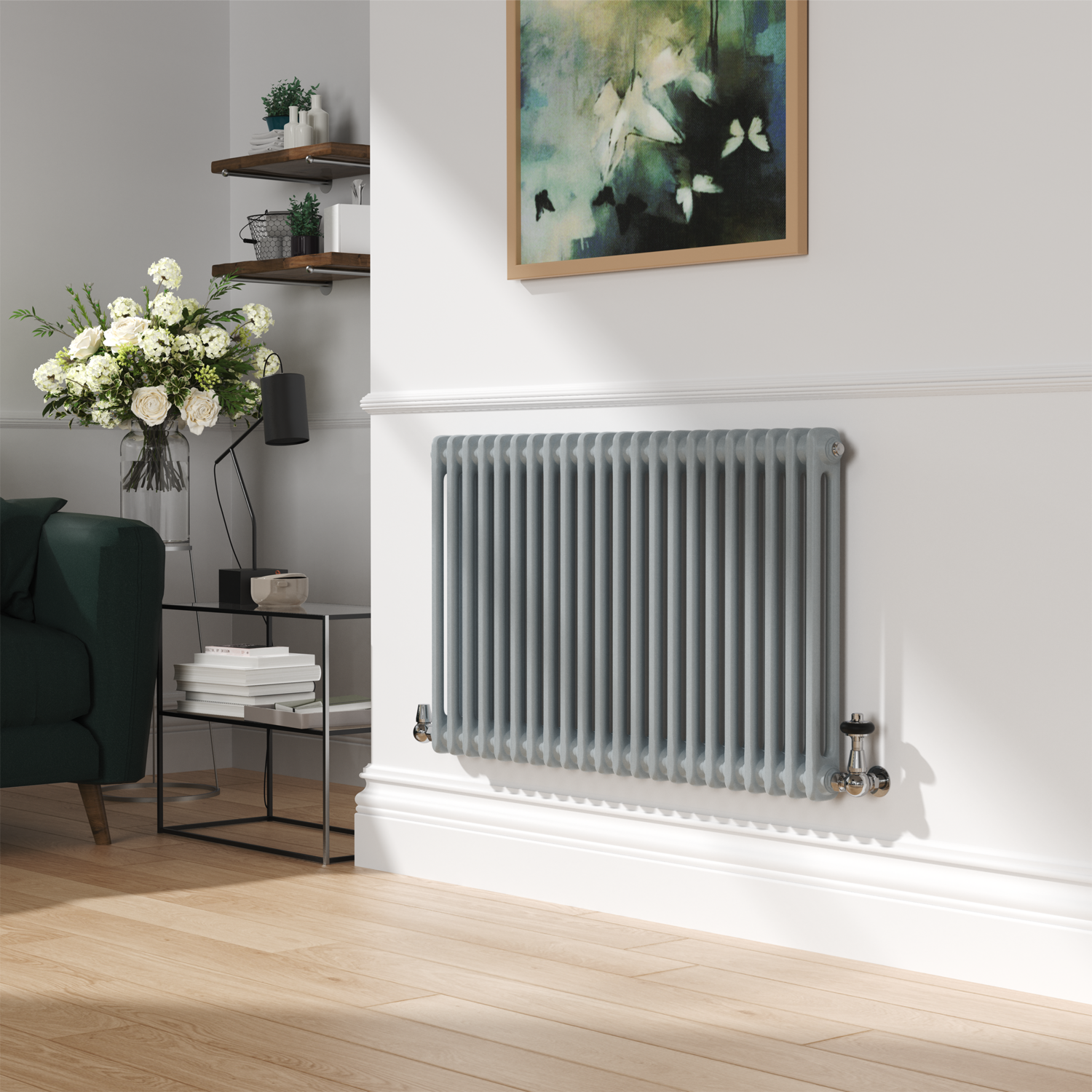 Reggio Salt & Pepper Horizontal Double Column Traditional Radiator 600X1010mm 3462 Btu - Cast Iron Style