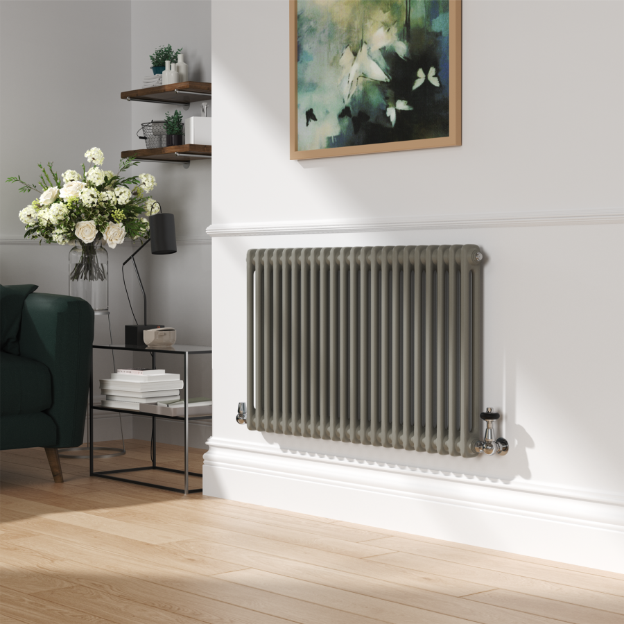 Reggio Smoked Stone Horizontal Double Column Traditional Radiator 600x1010mm 3462 BTU - Cast Iron Style