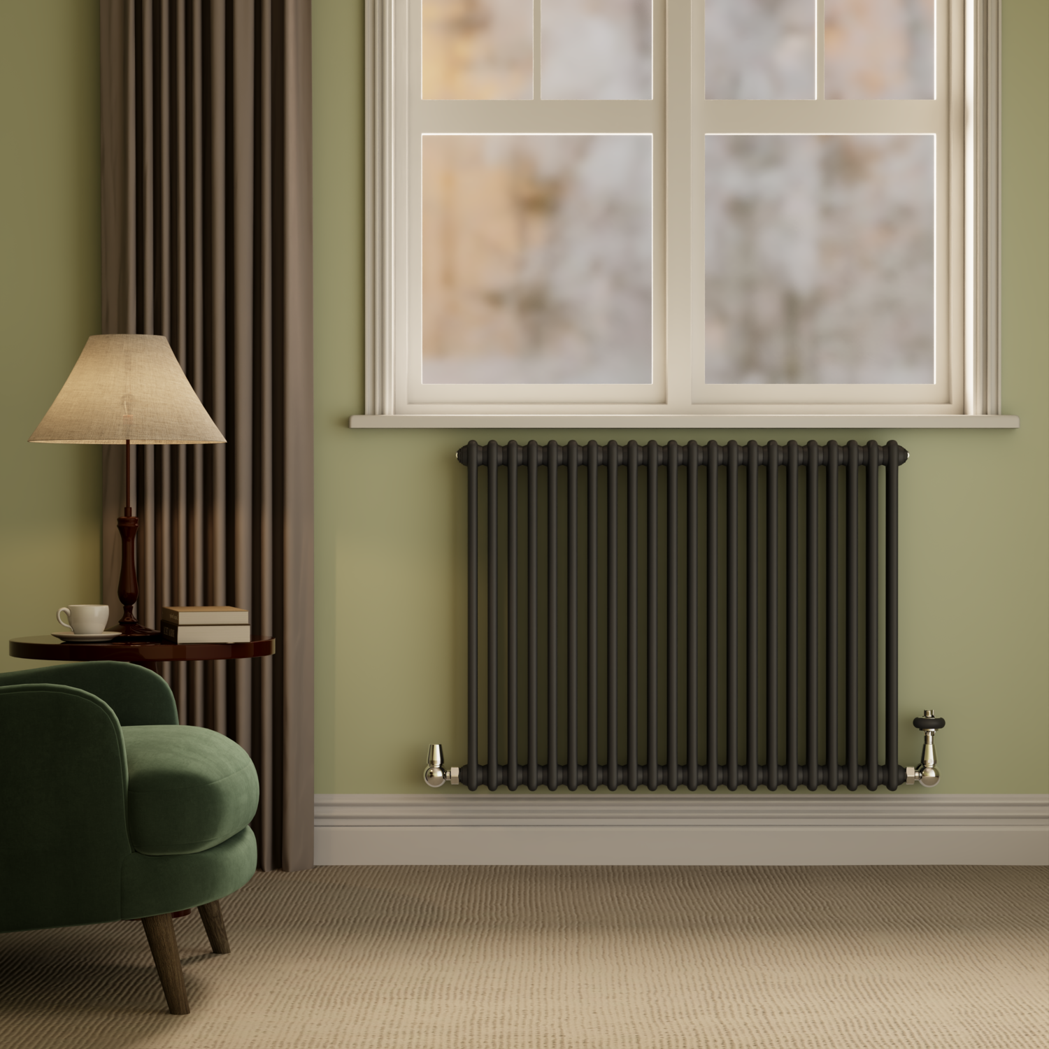 Reggio Black Midnight Horizontal Double Column Radiator 800X1010mm 4535 Btu - Cast Iron Style