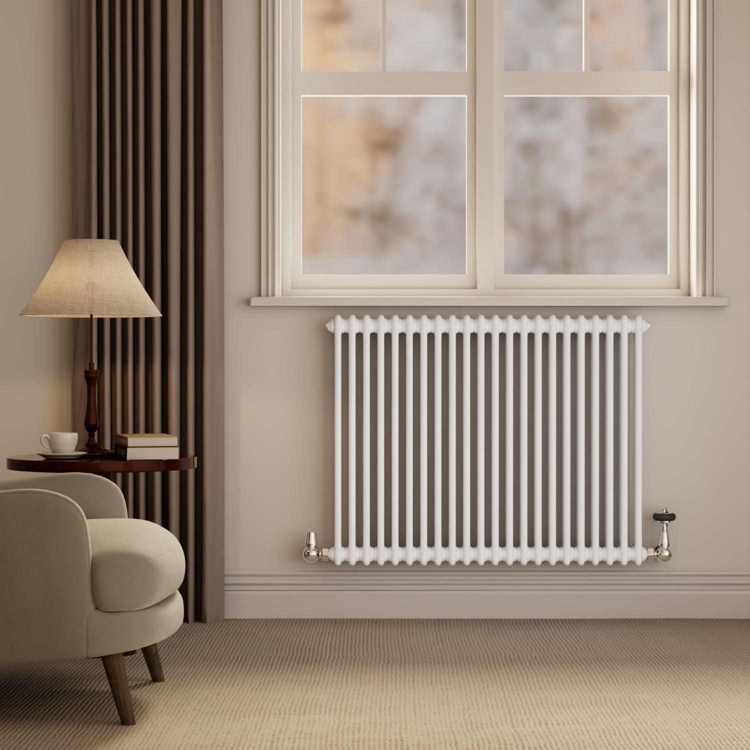 Reggio White Horizontal Double Column Radiator 800X1010mm 4535 Btu - Cast Iron Style