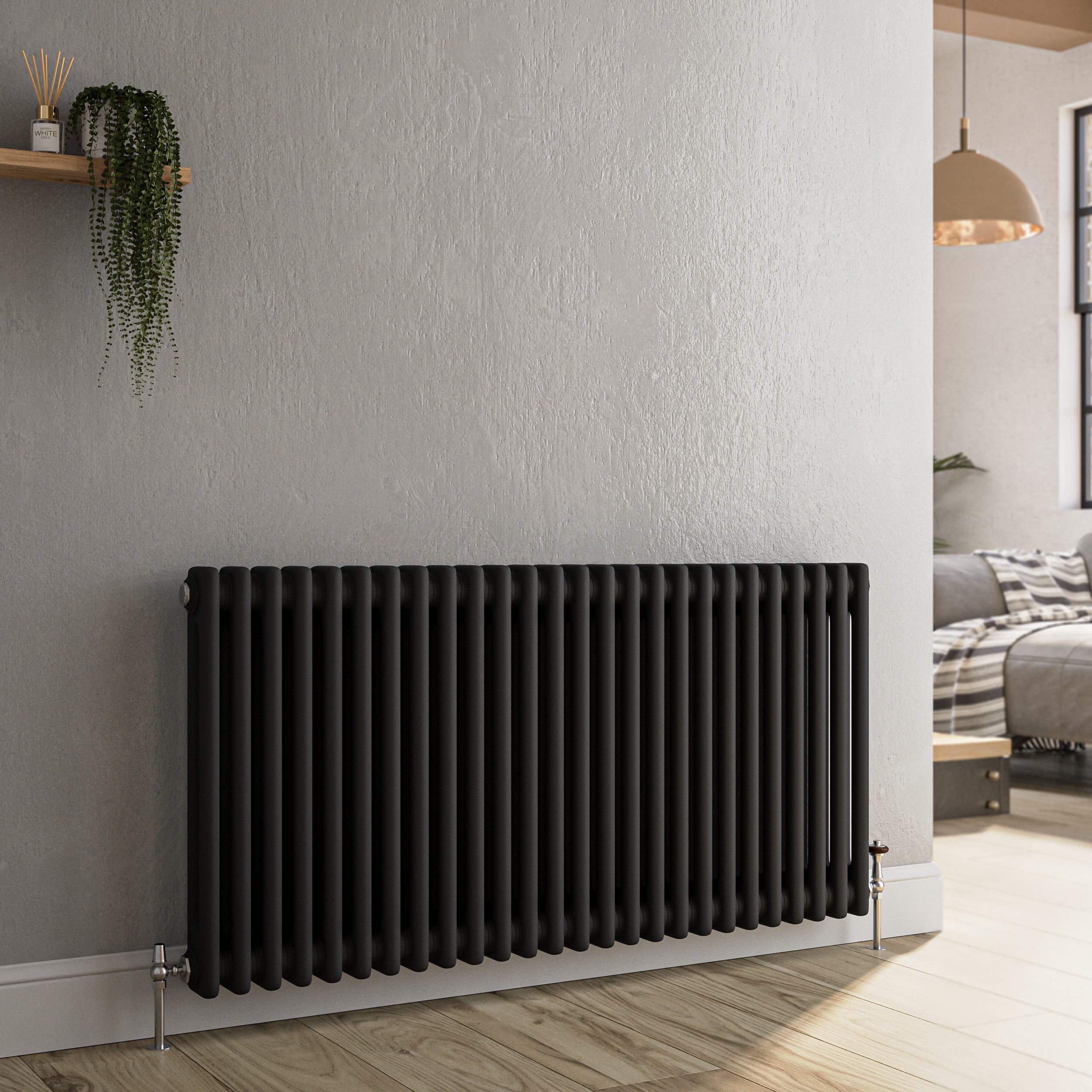 Reggio Midnight Black Horizontal Double Column Traditional Radiator ...