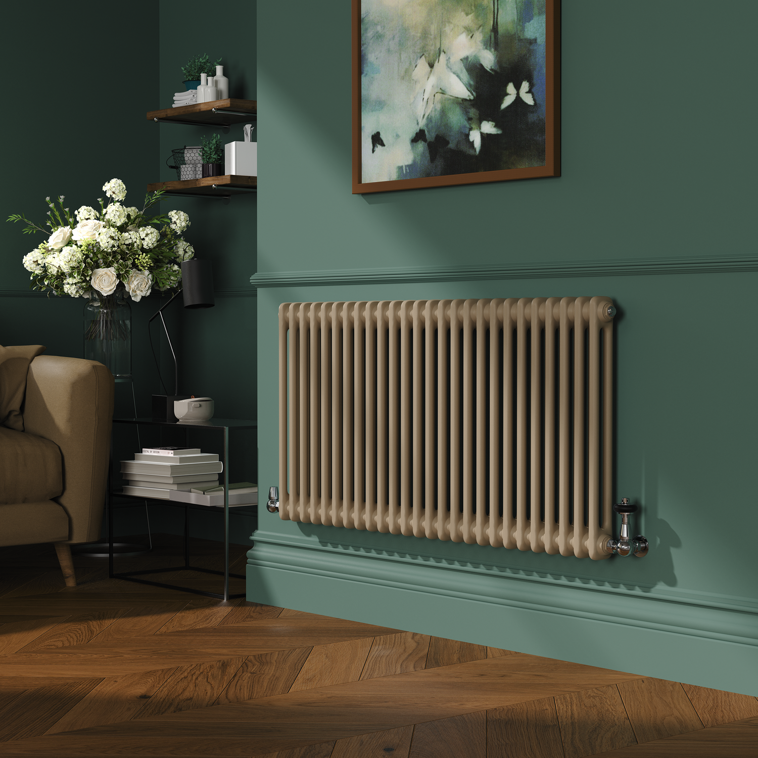 Reggio Beige Grey Horizontal Double Column Traditional Radiator 600X1190mm 4091 Btu - Cast Iron Style - Image 2