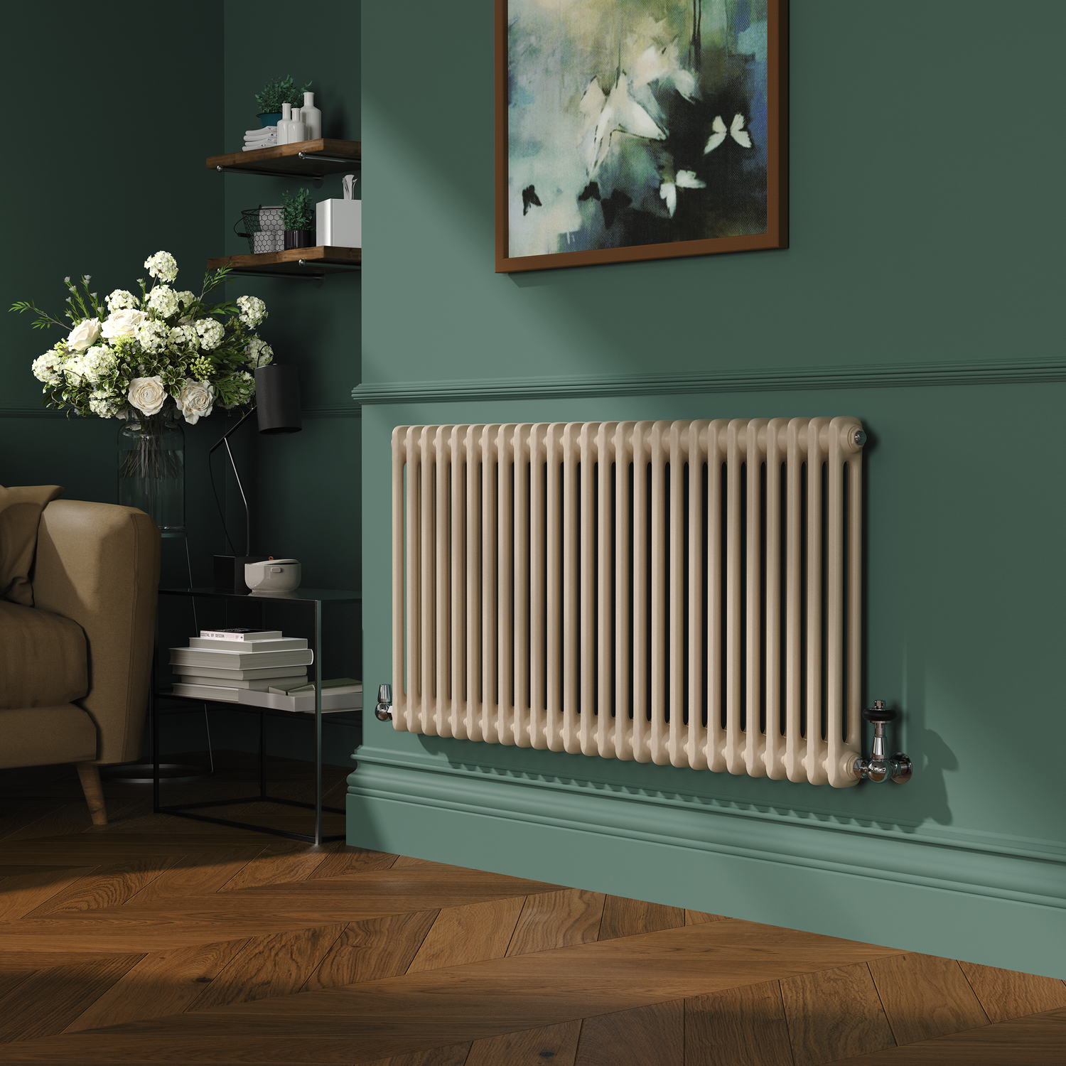 Reggio Cleopatra Horizontal Double Column Traditional Radiator 600X1190mm 4091 Btu - Cast Iron Style
