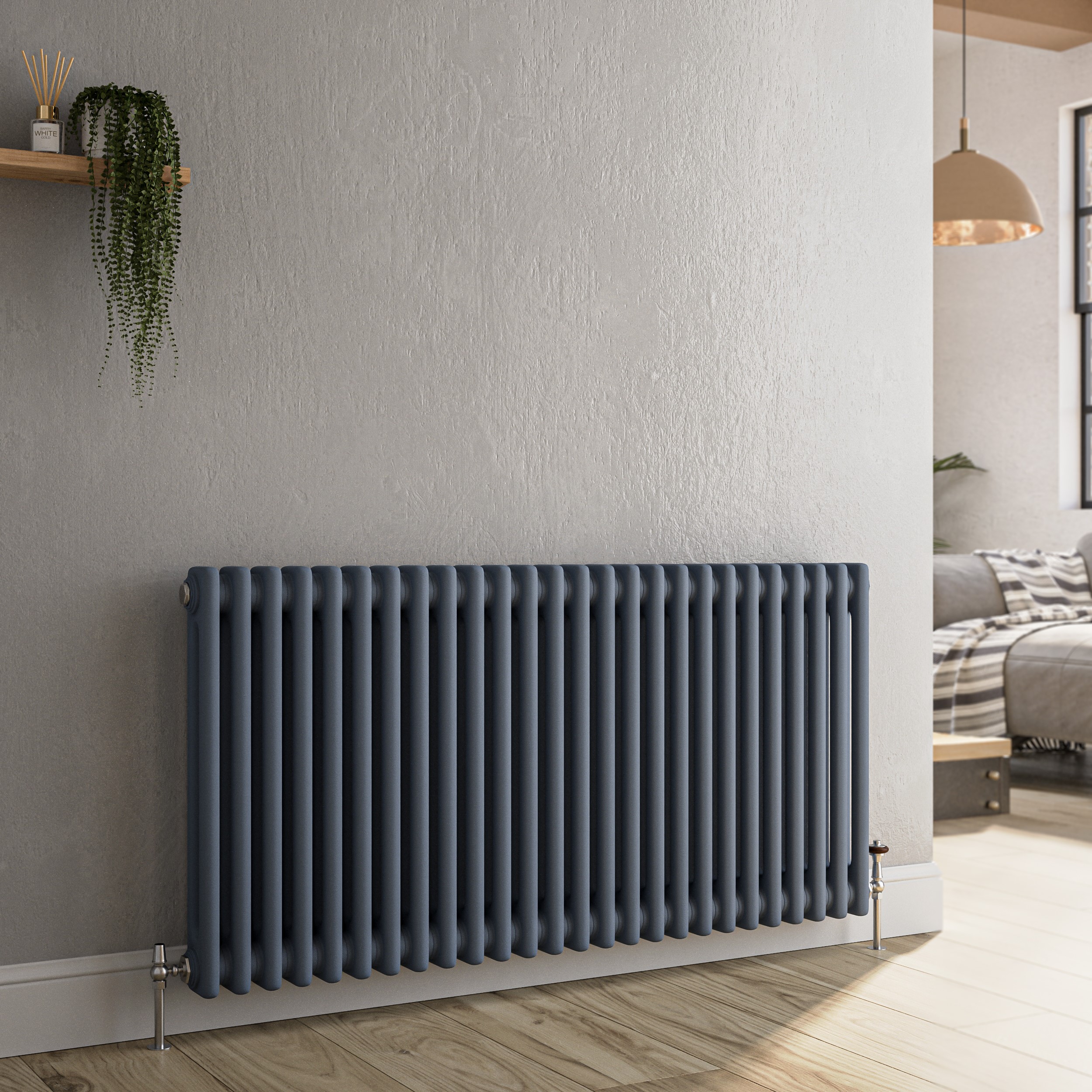 Reggio Anthracite Horizontal Double Column Traditional Radiator 600X1190mm 4091 Btu - Cast Iron Style