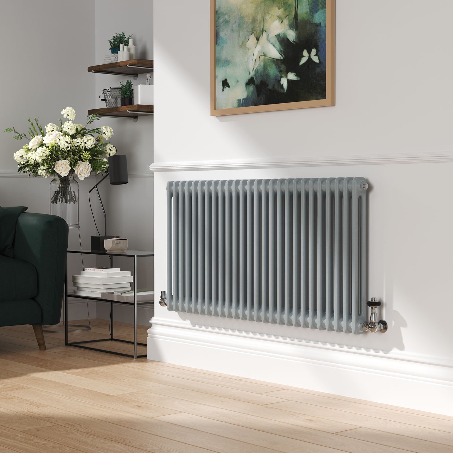 Reggio Salt & Pepper Horizontal Double Column Traditional Radiator 600X1190mm 4091 Btu - Cast Iron Style