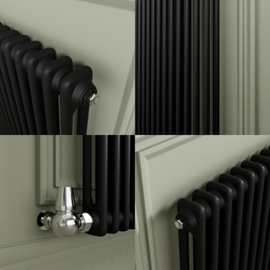 Reggio Midnight Black Horizontal Double Column Traditional Radiator 800x1190mm 4091 BTU - Cast Iron Style
