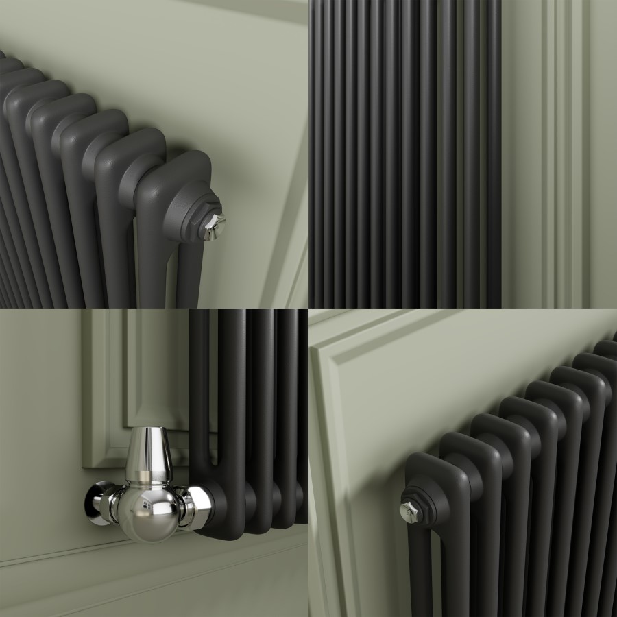Reggio Anthracite Horizontal Double Column Traditional Radiator 800x1190mm 4091 BTU - Cast Iron Style