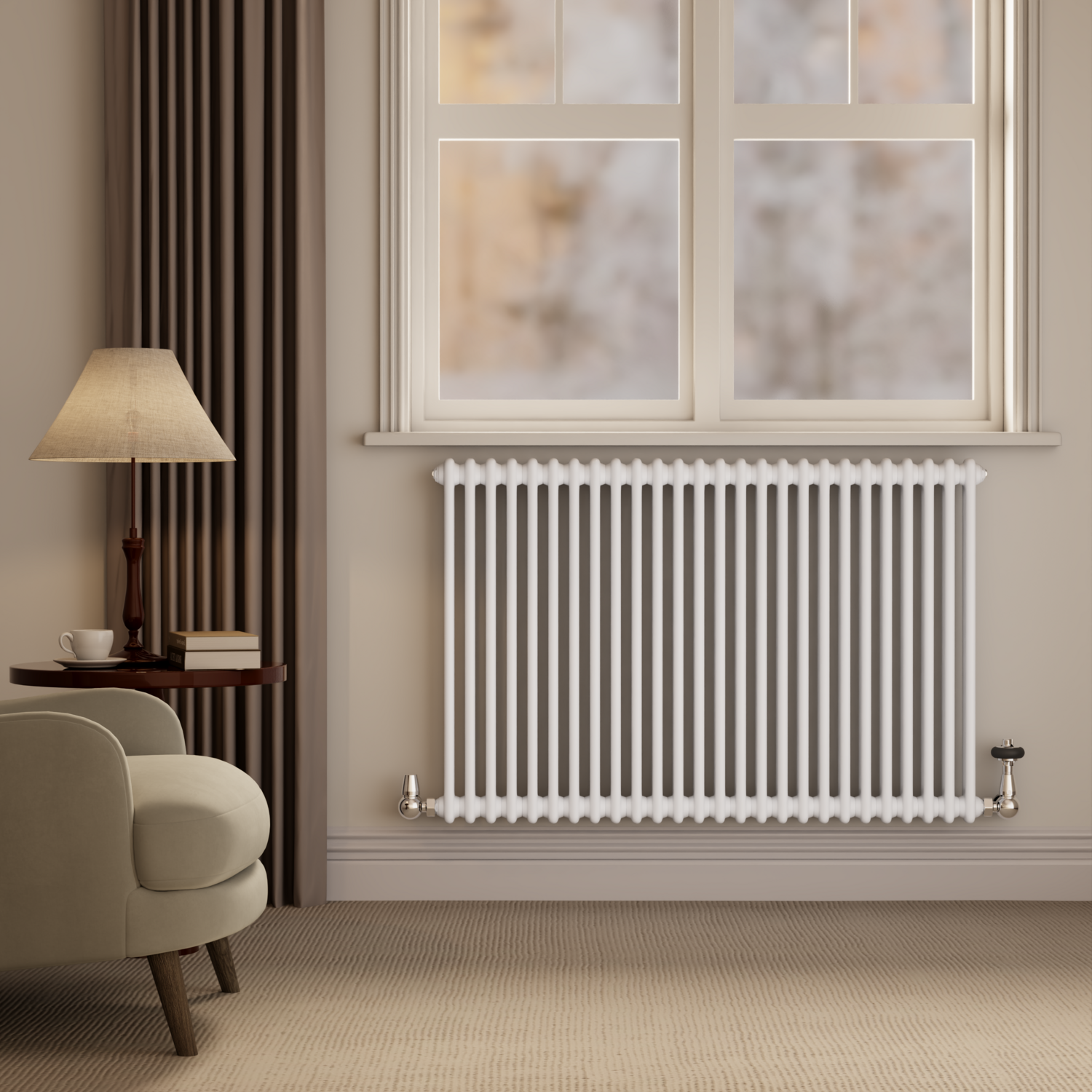 Reggio White Horizontal Double Column Radiator 800X1190mm 5361 Btu - Cast Iron Style