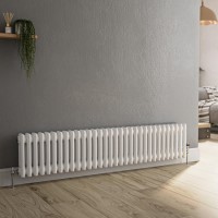 Reggio White Horizontal Double Column Traditional Radiator 300x1460mm 2614 BTU - Cast Iron Style Reggio White Horizontal Double Column Traditional Radiator 300x1460mm 2614 BTU - Cast Iron Style