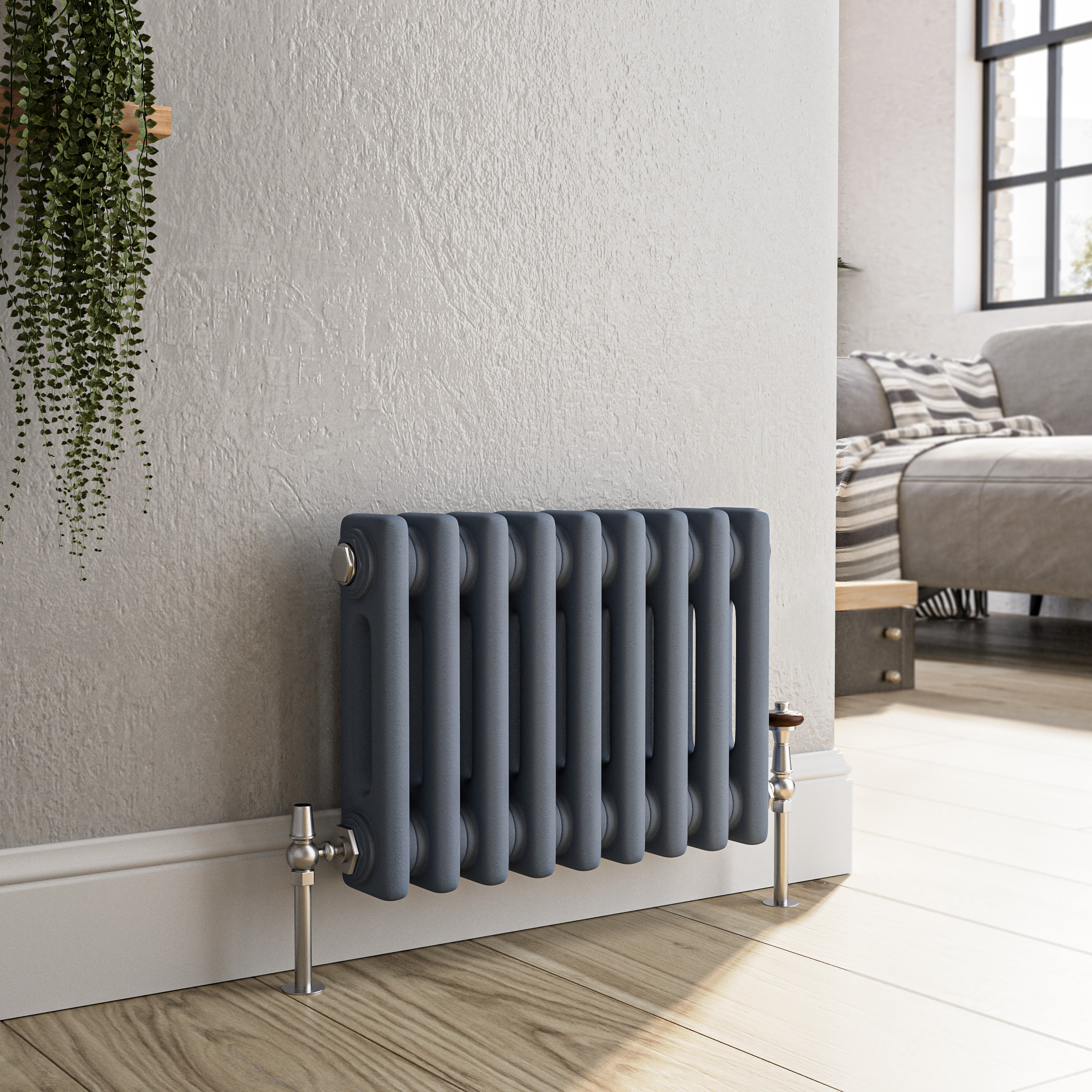 Reggio Anthracite Horizontal Double Column Traditional Radiator 300X425mm 735 Btu - Cast Iron Style