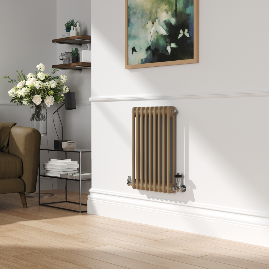 Reggio Beige grey Horizontal Double Column Traditional Radiator 600x425mm 1416 BTU - Cast Iron Style