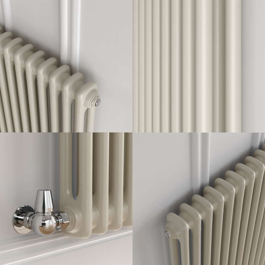 Reggio Linen Horizontal Double Column Traditional Radiator 600x425mm 1416 BTU - Cast Iron Style