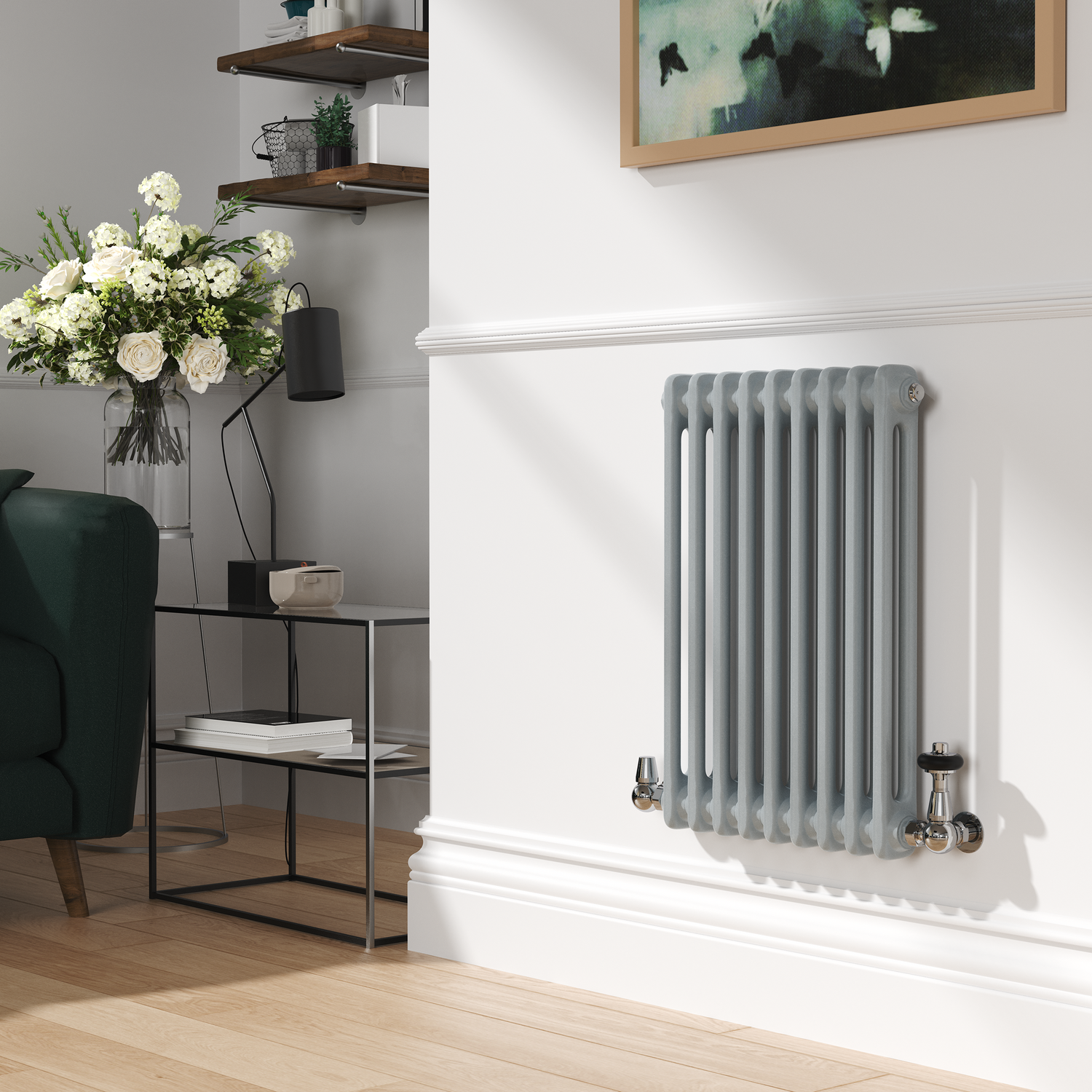 Reggio Salt & Pepper Horizontal Double Column Traditional Radiator 600X425mm 1416 Btu - Cast Iron Style