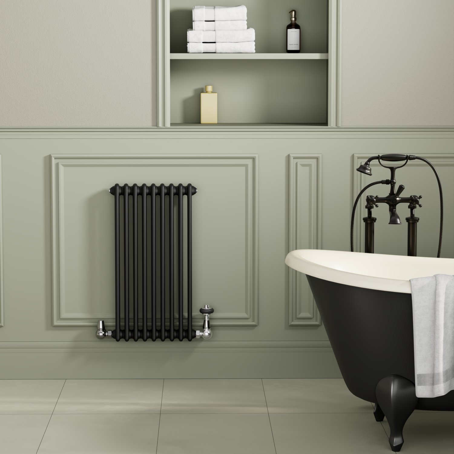 Reggio Black Midnight Horizontal Double Column Radiator 800X425mm 1855 Btu - Cast Iron Style