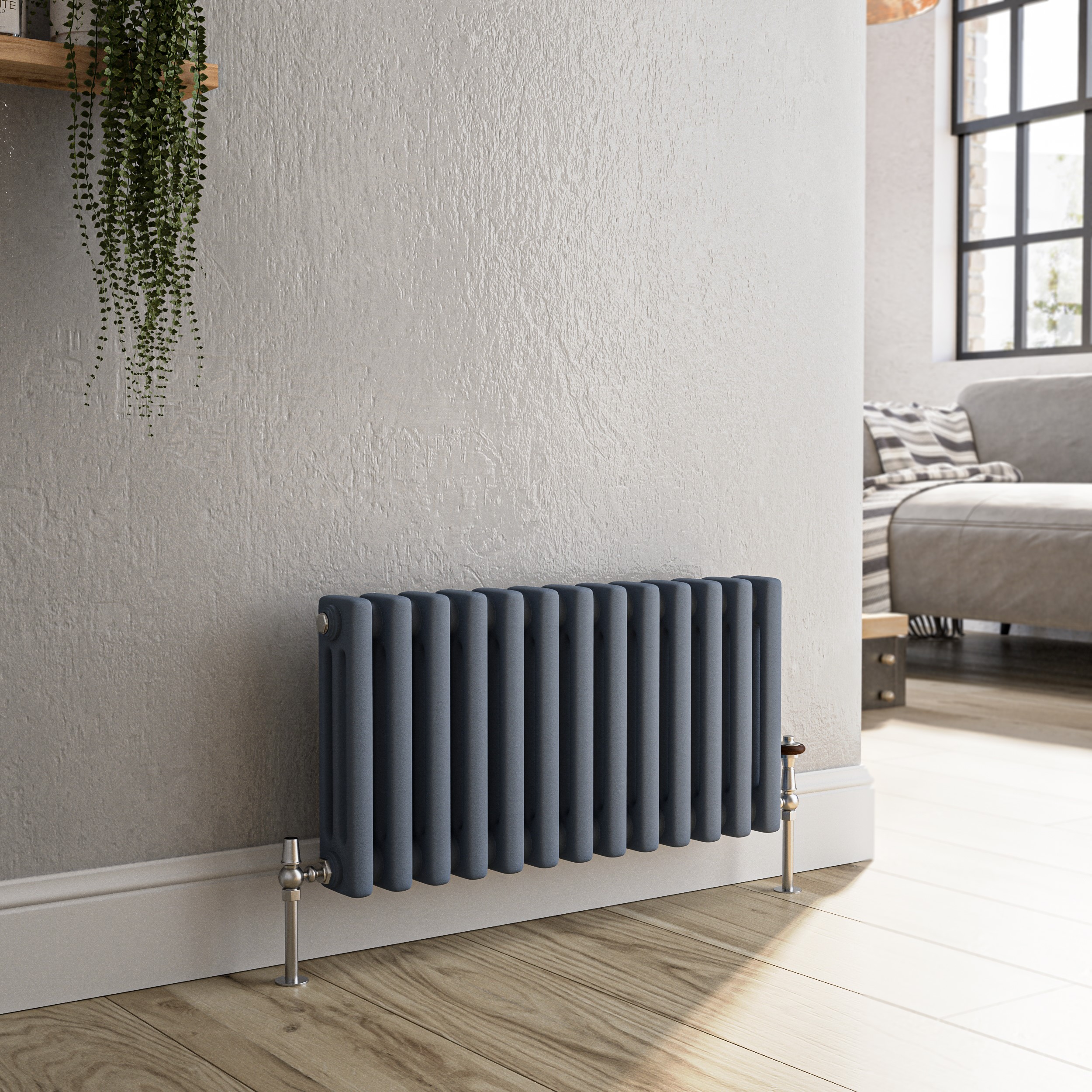 Reggio Anthracite Horizontal Triple Column Traditional Radiator 300X605mm 1341 Btu - Cast Iron Style