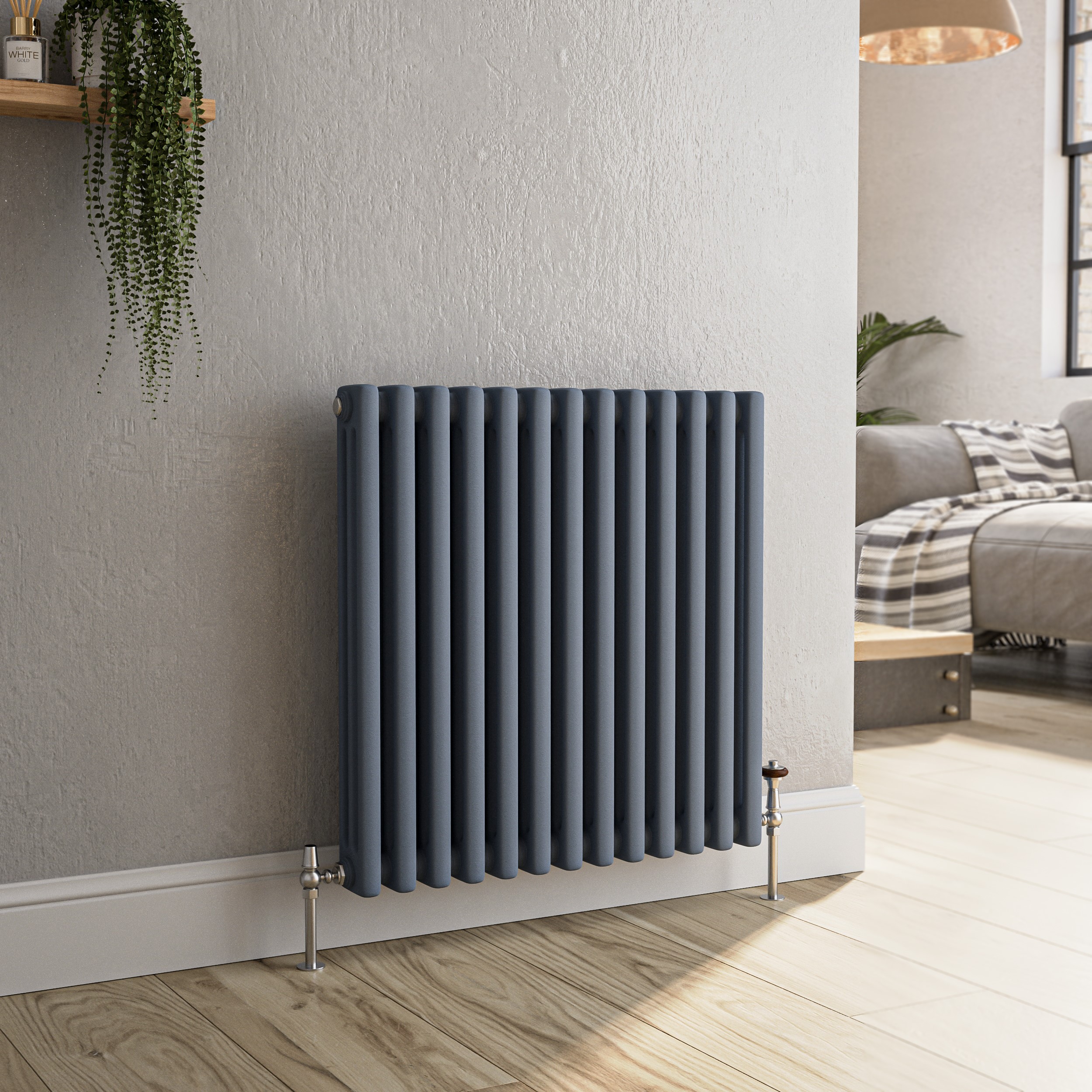Reggio Anthracite Horizontal Triple Column Traditional Radiator 600X605mm 2586 Btu - Cast Iron Style