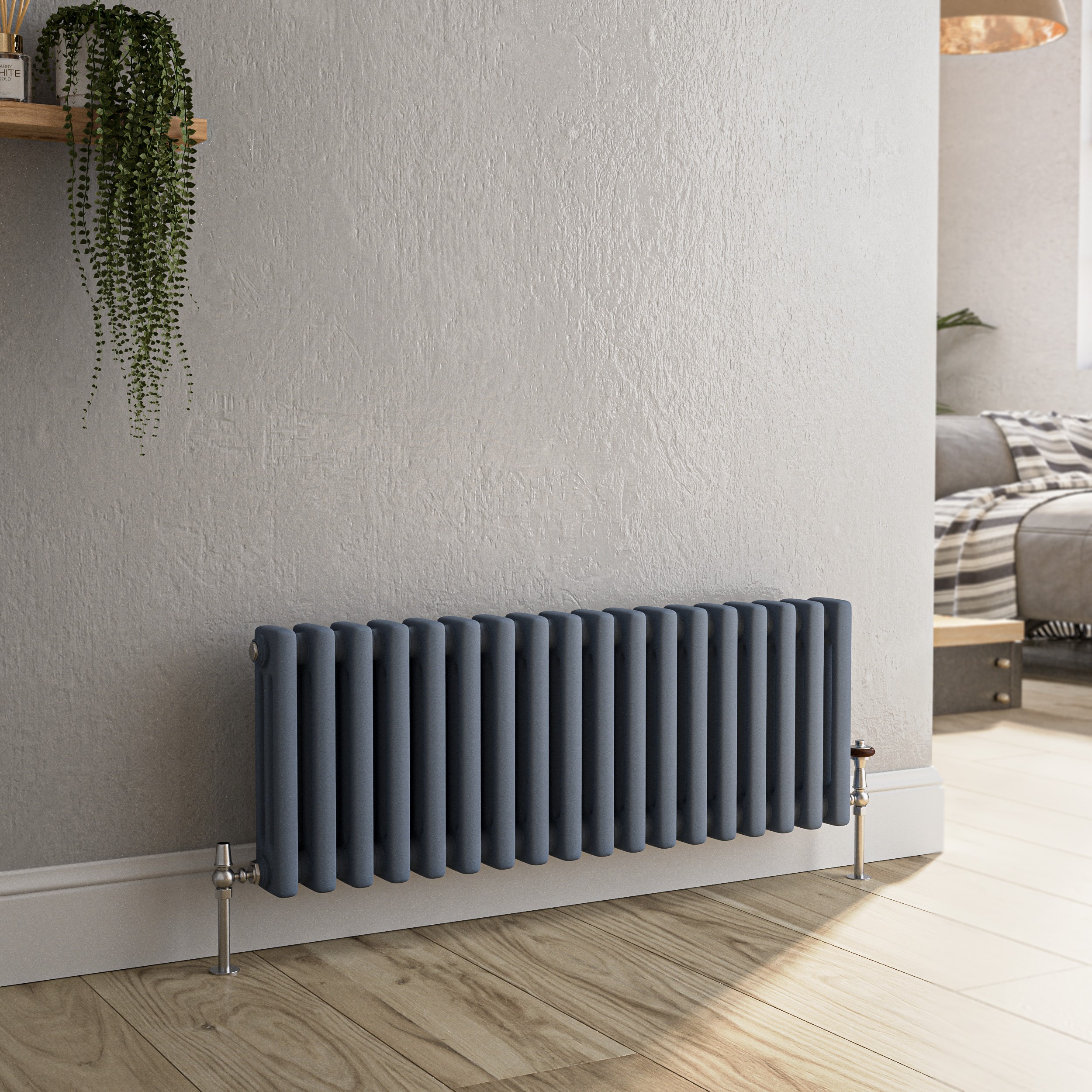 Reggio Anthracite Horizontal Triple Column Traditional Radiator 300X830mm 1857 Btu Cast Iron Style HCT18-300-DGCT - Image 2