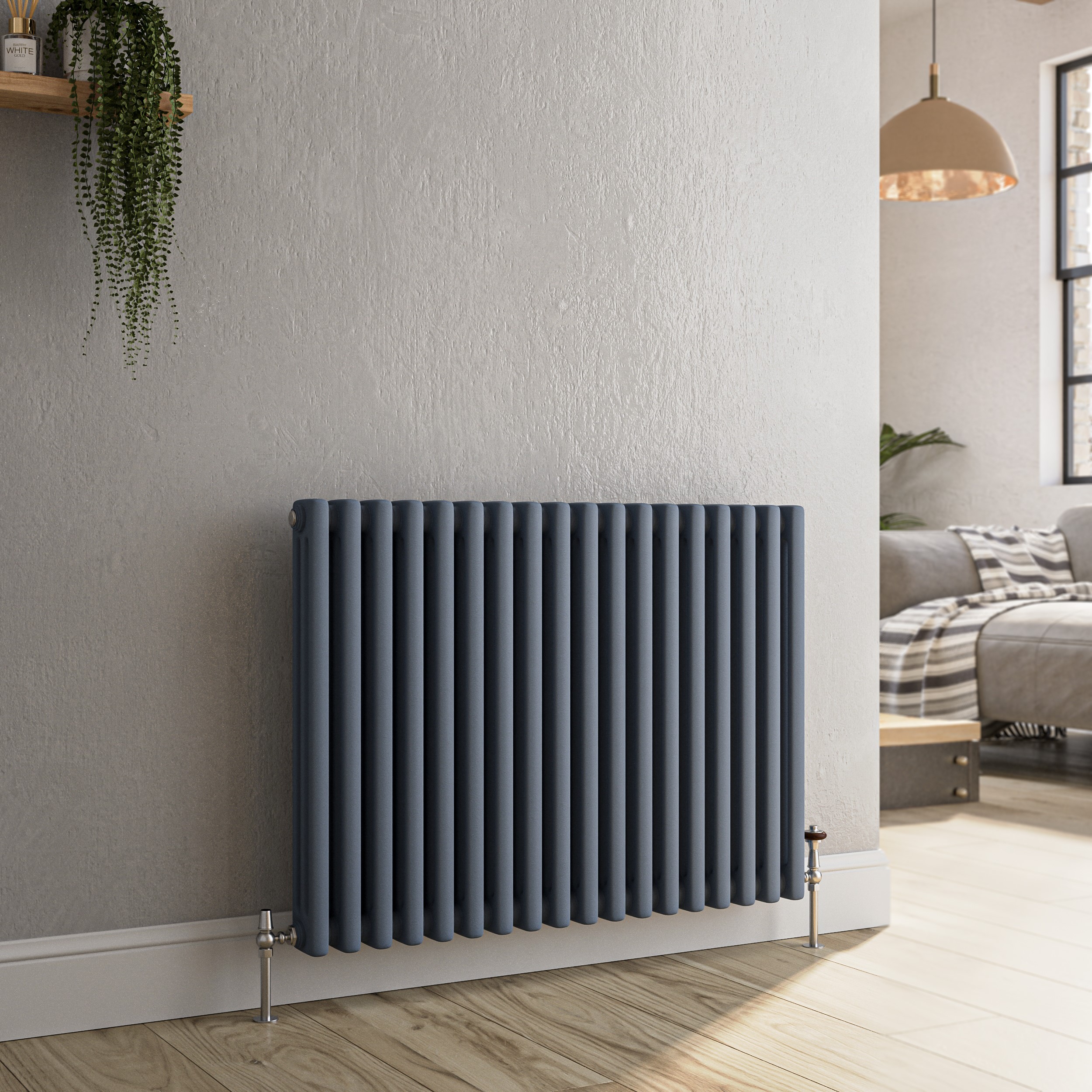 Reggio Anthracite Horizontal Triple Column Traditional Radiator 600X830mm 3581 Btu - Cast Iron Style