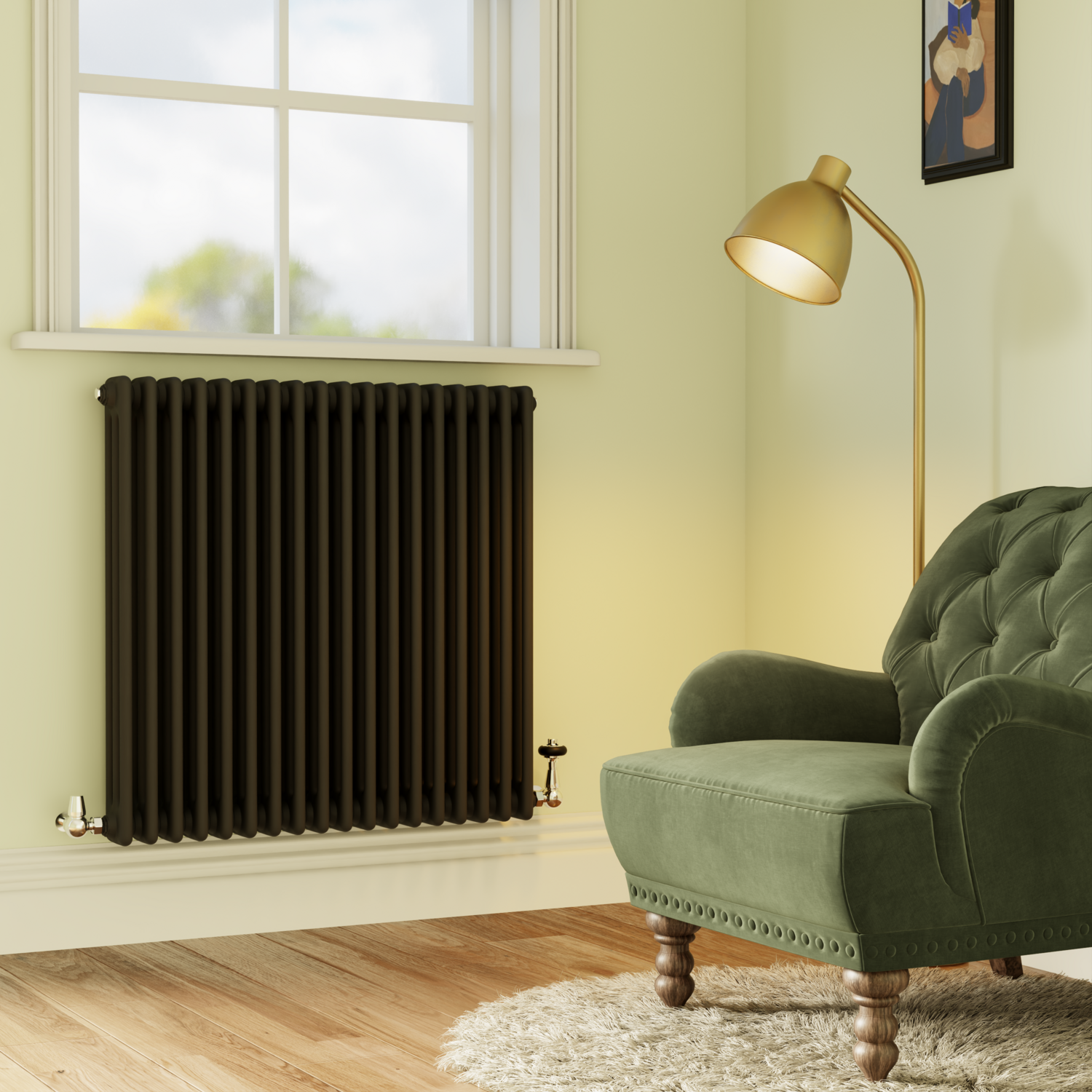 Reggio Black Midnight Horizontal Triple Column Radiator 800X830mm 2411 Btu - Cast Iron Style