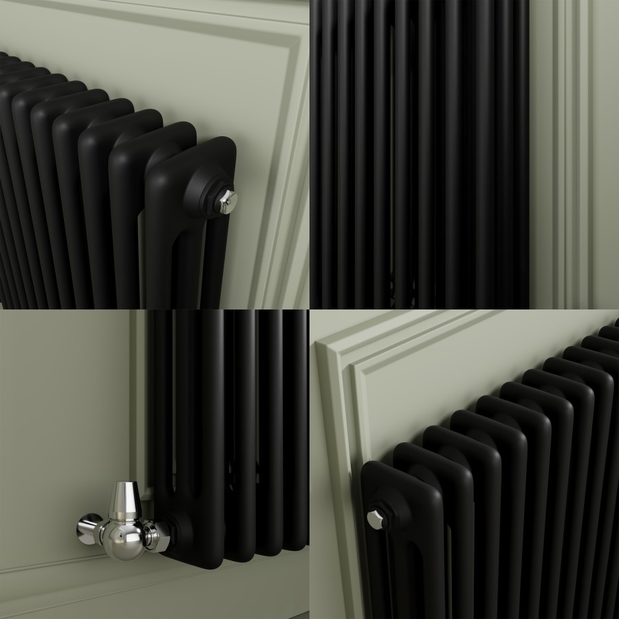 Reggio Midnight Black Horizontal Triple Column Traditional Radiator 800x830mm 3581 BTU - Cast Iron Style