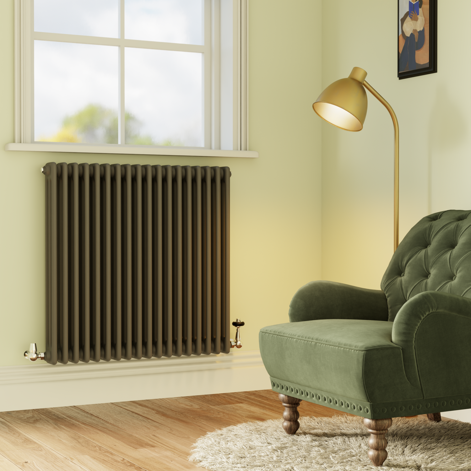 Reggio Anthracite Horizontal Triple Column Radiator 800X830mm 2411 Btu - Cast Iron Style