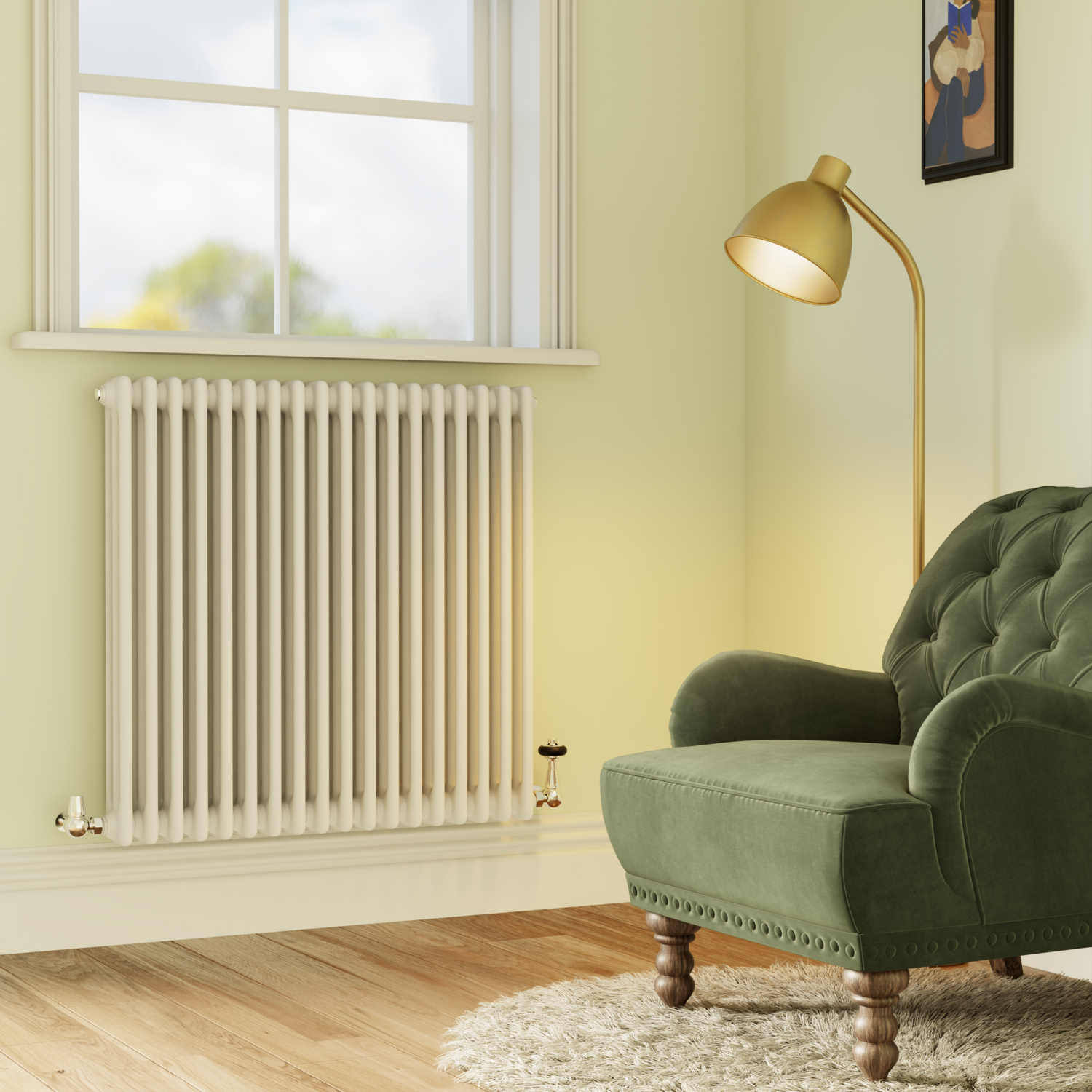 Reggio White Horizontal Triple Column Radiator 800X830mm 2411 Btu - Cast Iron Style
