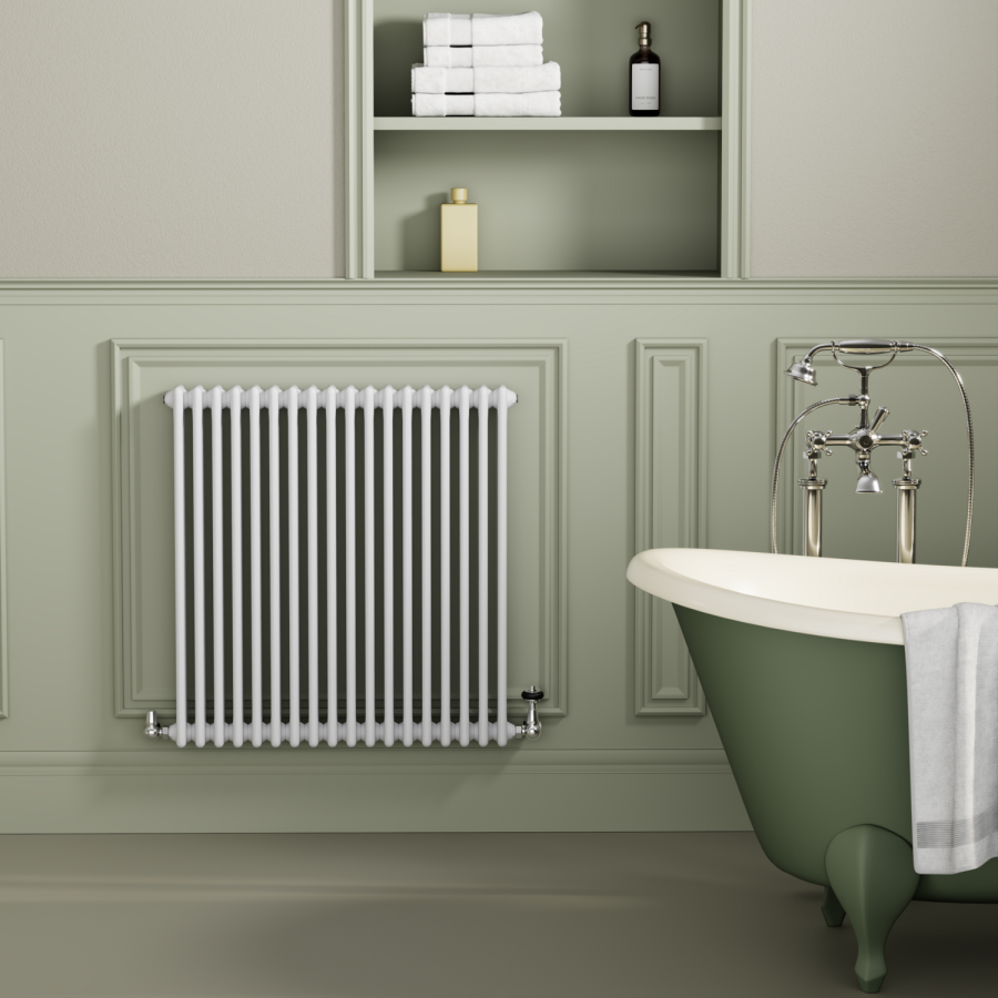 Reggio White Horizontal Triple Column Traditional Radiator 800x830mm 3581 BTU - Cast Iron Style