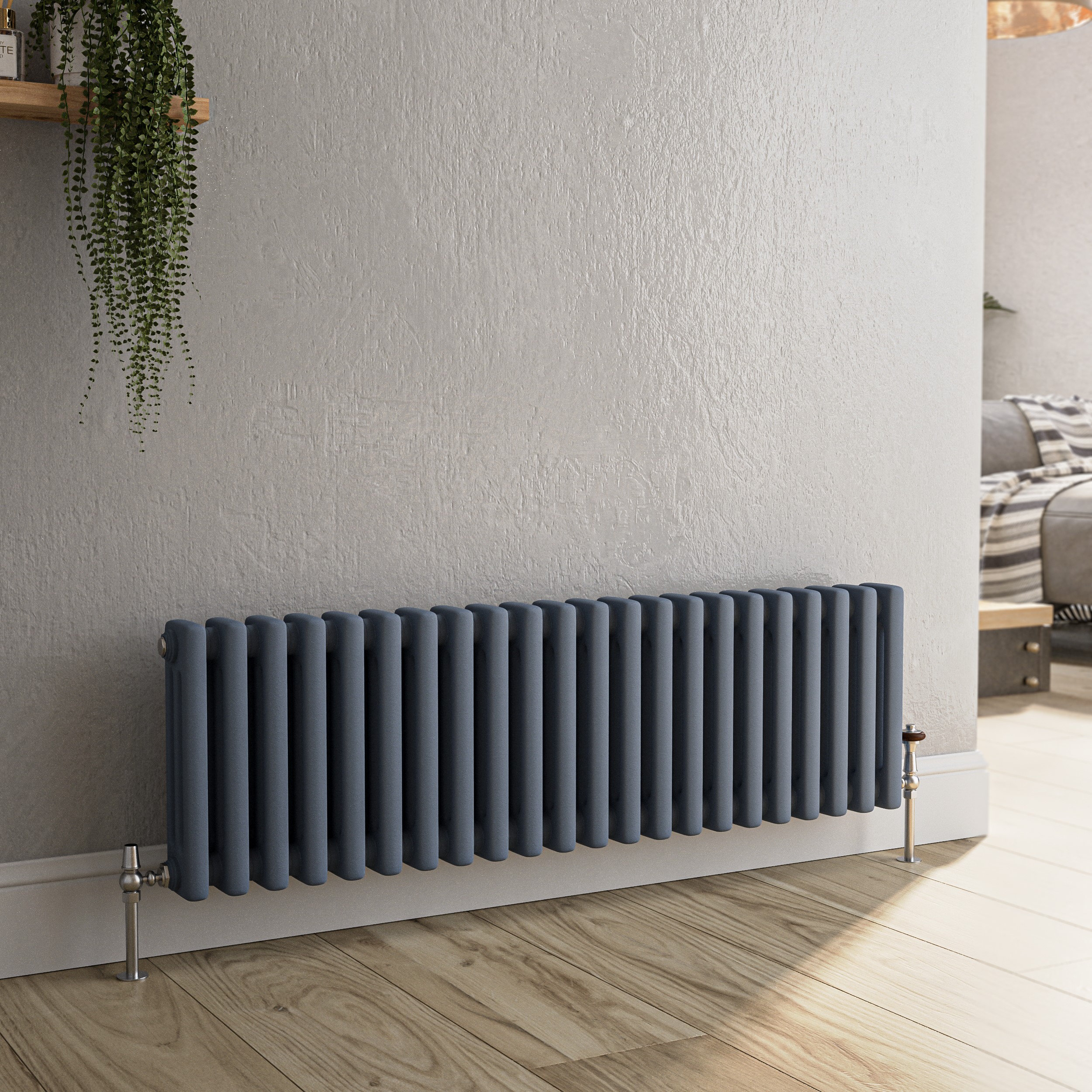 Reggio Anthracite Horizontal Triple Column Traditional Radiator 300X1010mm 2269 Btu - Cast Iron Style
