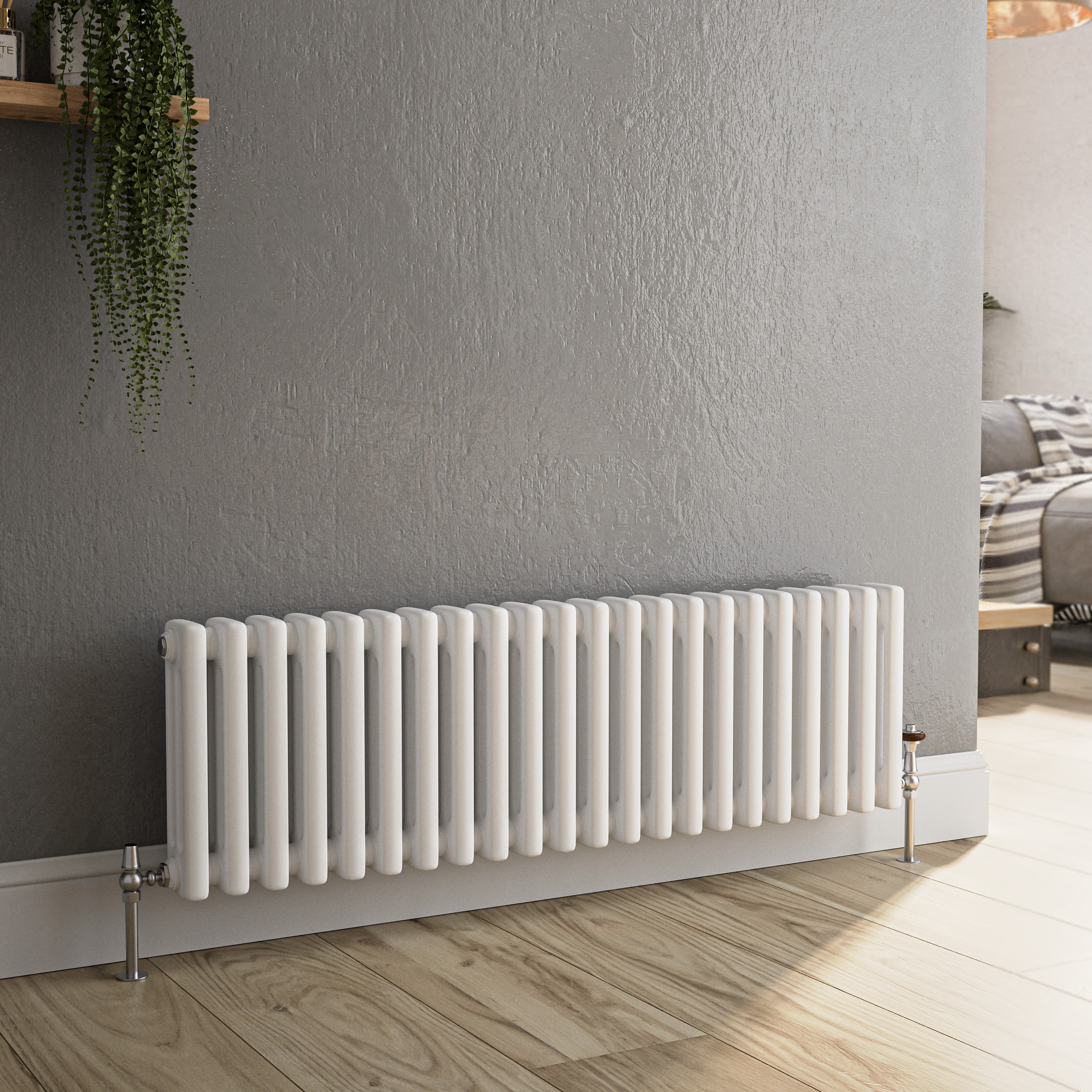Reggio White Horizontal Triple Column Traditional Radiator 300X1010mm 2269 Btu - Cast Iron Style