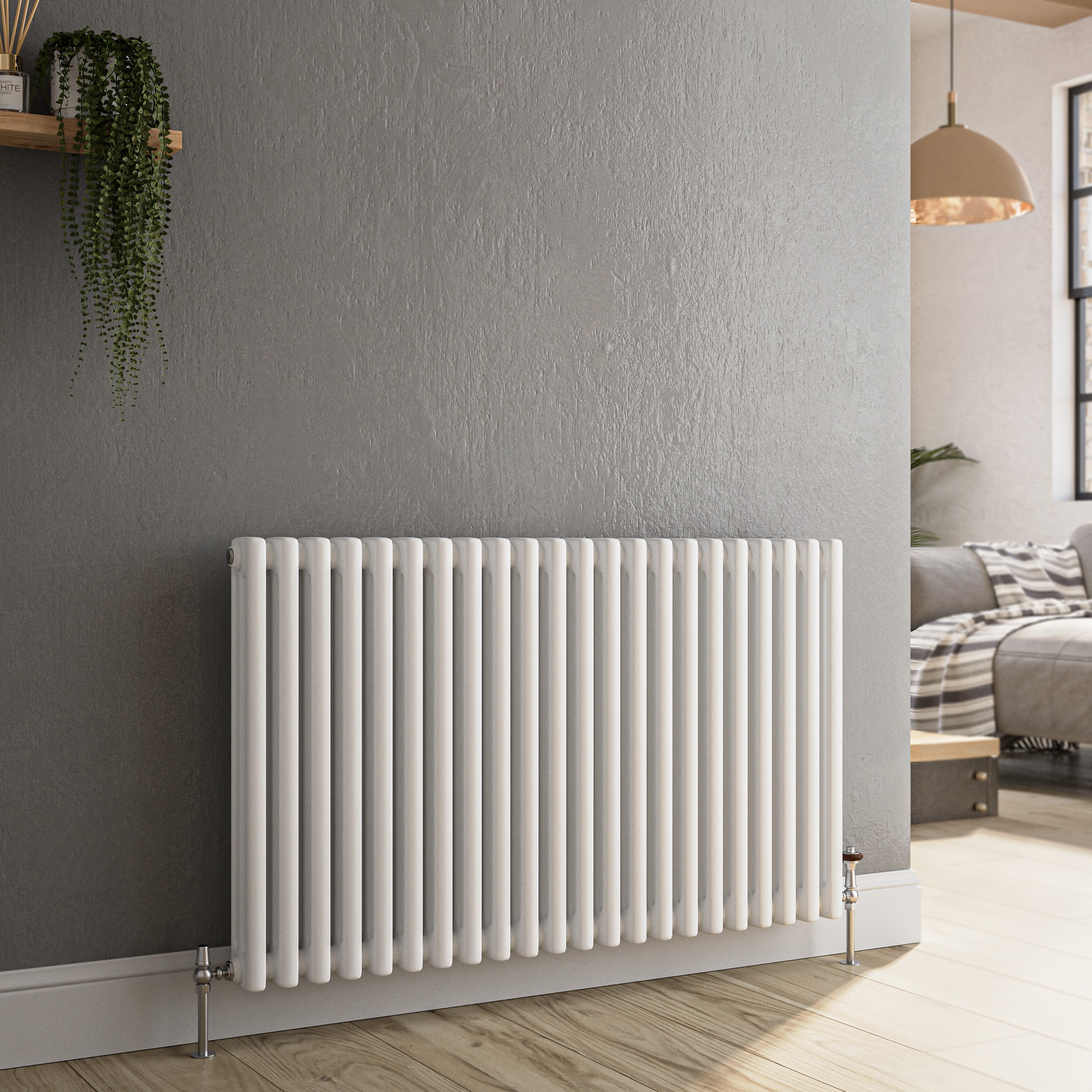 Reggio White Horizontal Triple Column Traditional Radiator 600X1010mm 4377 Btu - Cast Iron Style