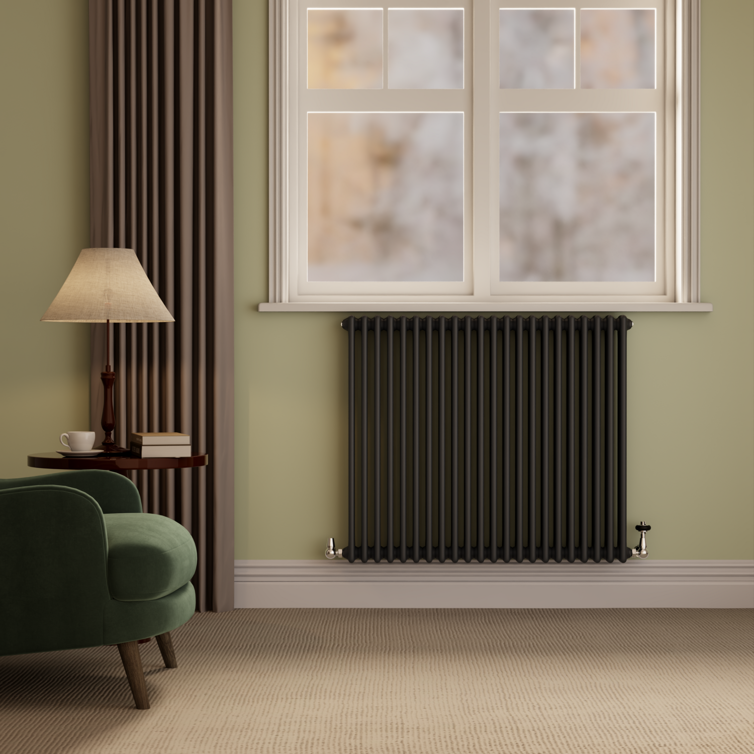 Reggio Black Midnight Horizontal Triple Column Radiator 800X1010mm 5736 Btu - Cast Iron Style