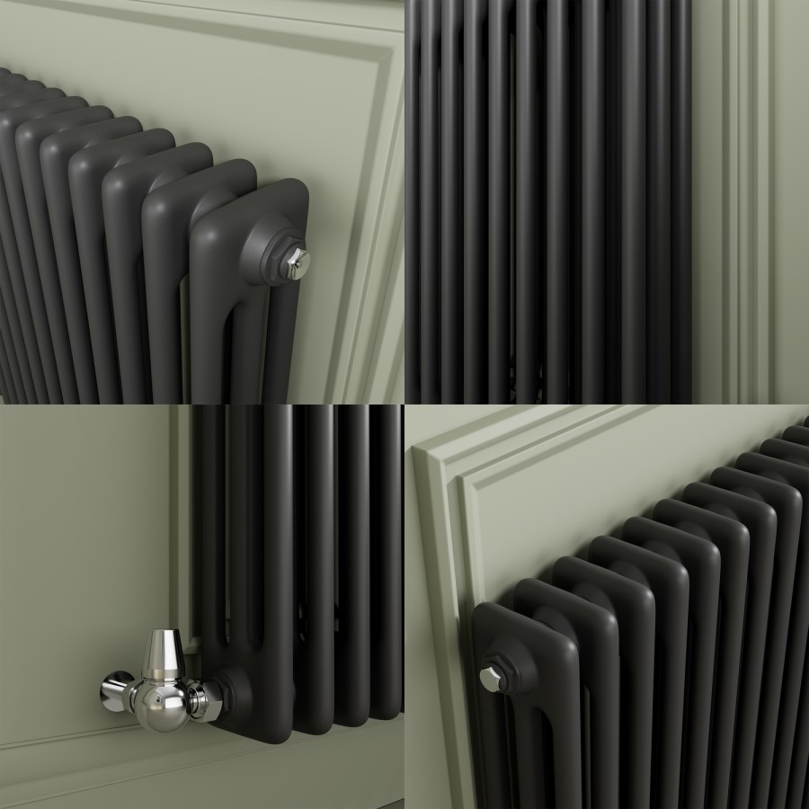 Reggio Anthracite Horizontal Triple Column Traditional Radiator 800x1010mm 4377 BTU - Cast Iron Style