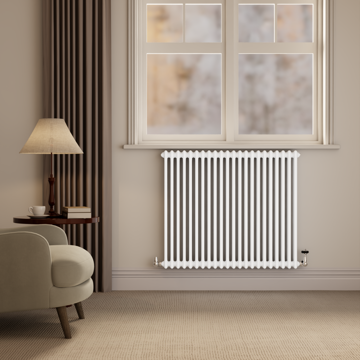 Reggio White Horizontal Triple Column Radiator 800X1010mm 5736 Btu - Cast Iron Style