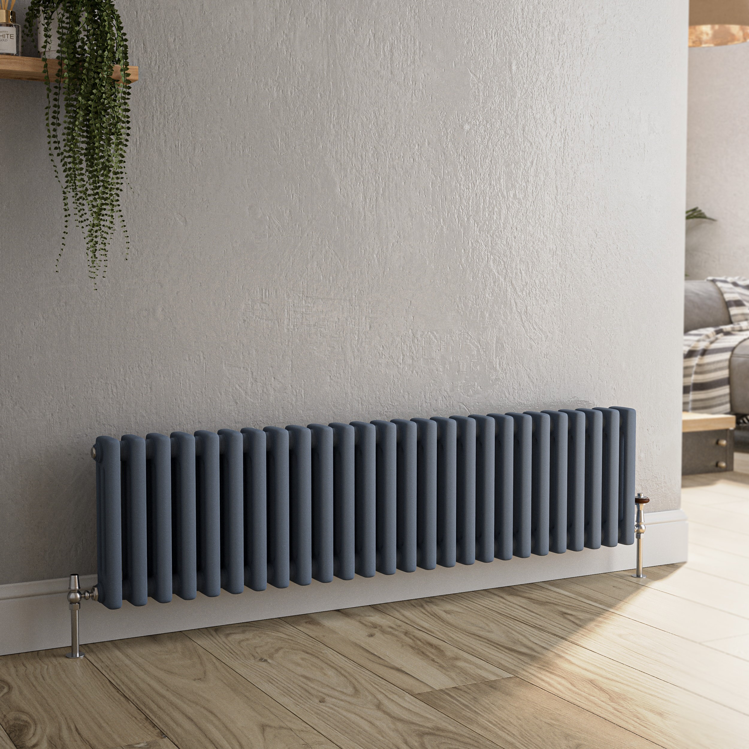 Reggio Anthracite Horizontal Triple Column Traditional Radiator 300X1190mm 2682 Btu - Cast Iron Style