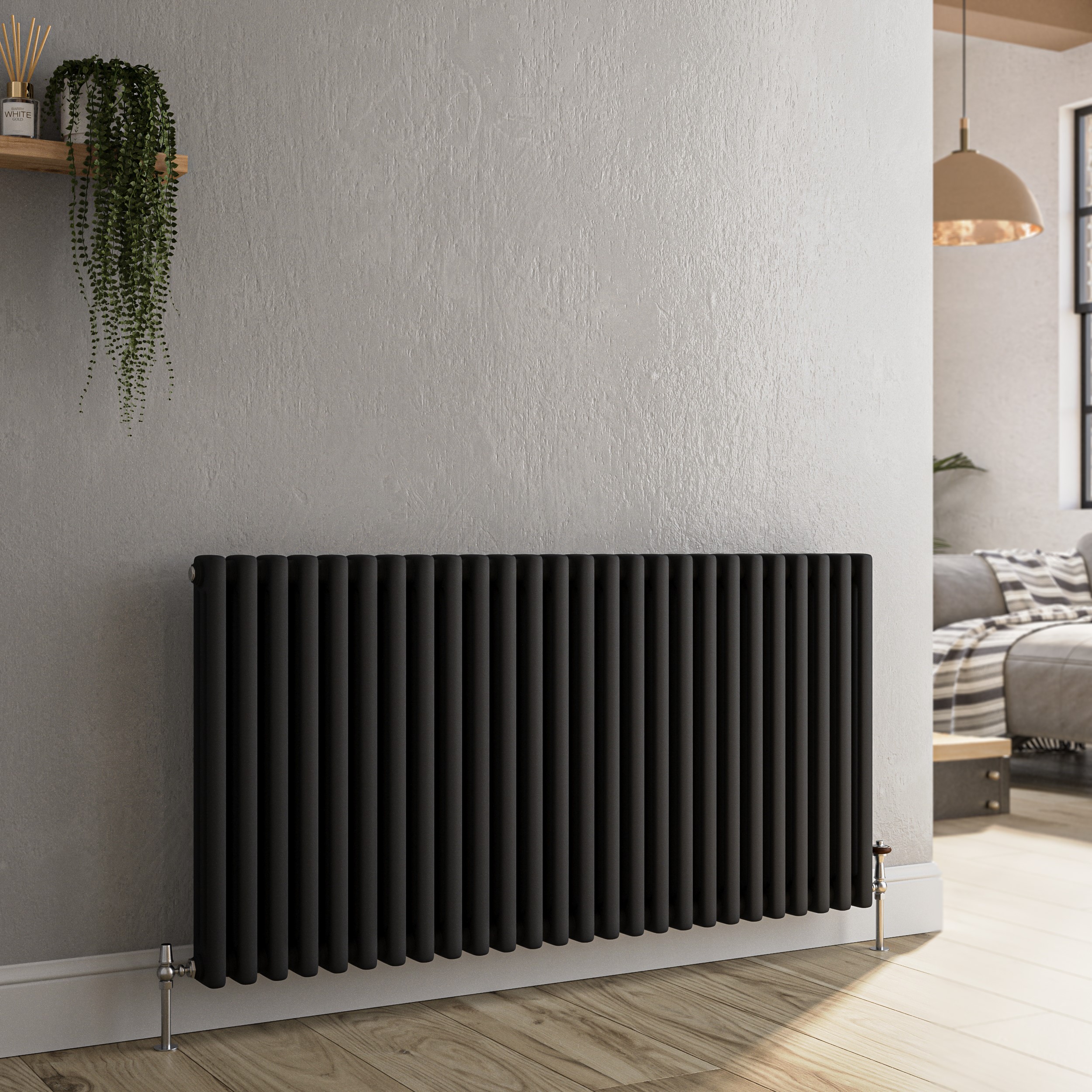Reggio Midnight Black Horizontal Triple Column Traditional Radiator 600X1190mm 5173 Btu - Cast Iron Style