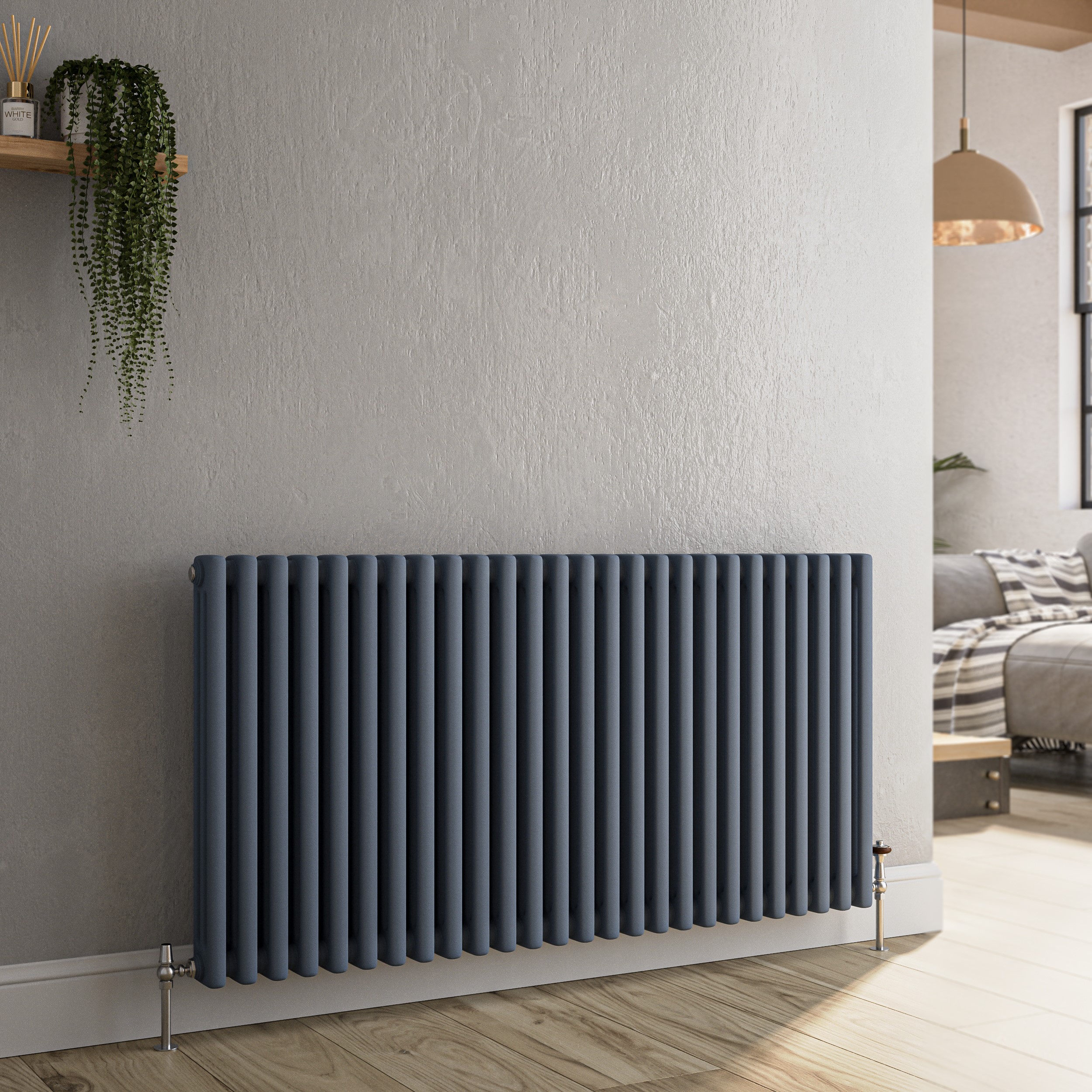 Reggio Anthracite Horizontal Triple Column Traditional Radiator 600X1190mm 5173 Btu - Cast Iron Style