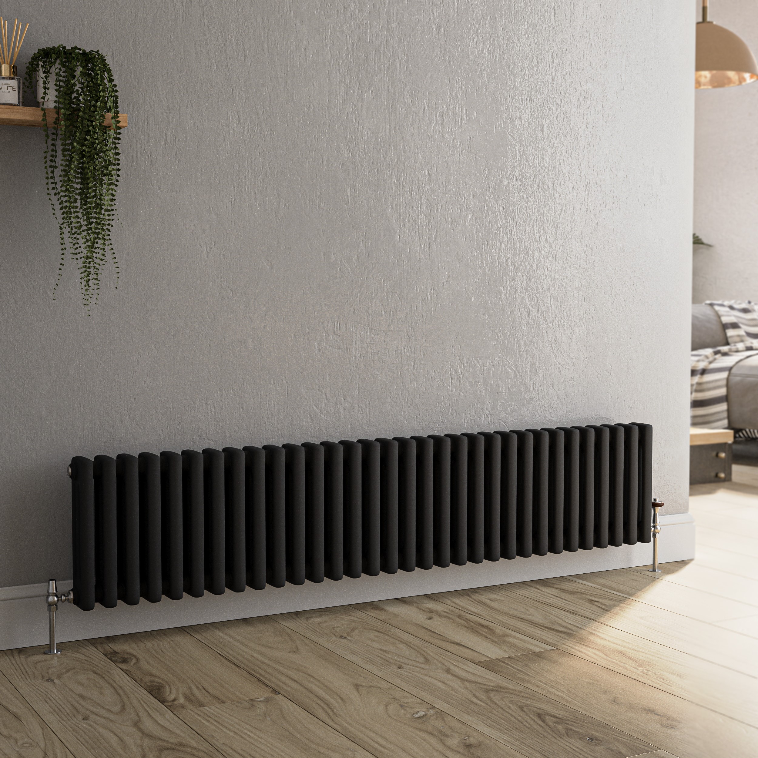 Reggio Midnight Black Horizontal Triple Column Traditional Radiator 300X1460mm 3301 Btu - Cast Iron Style