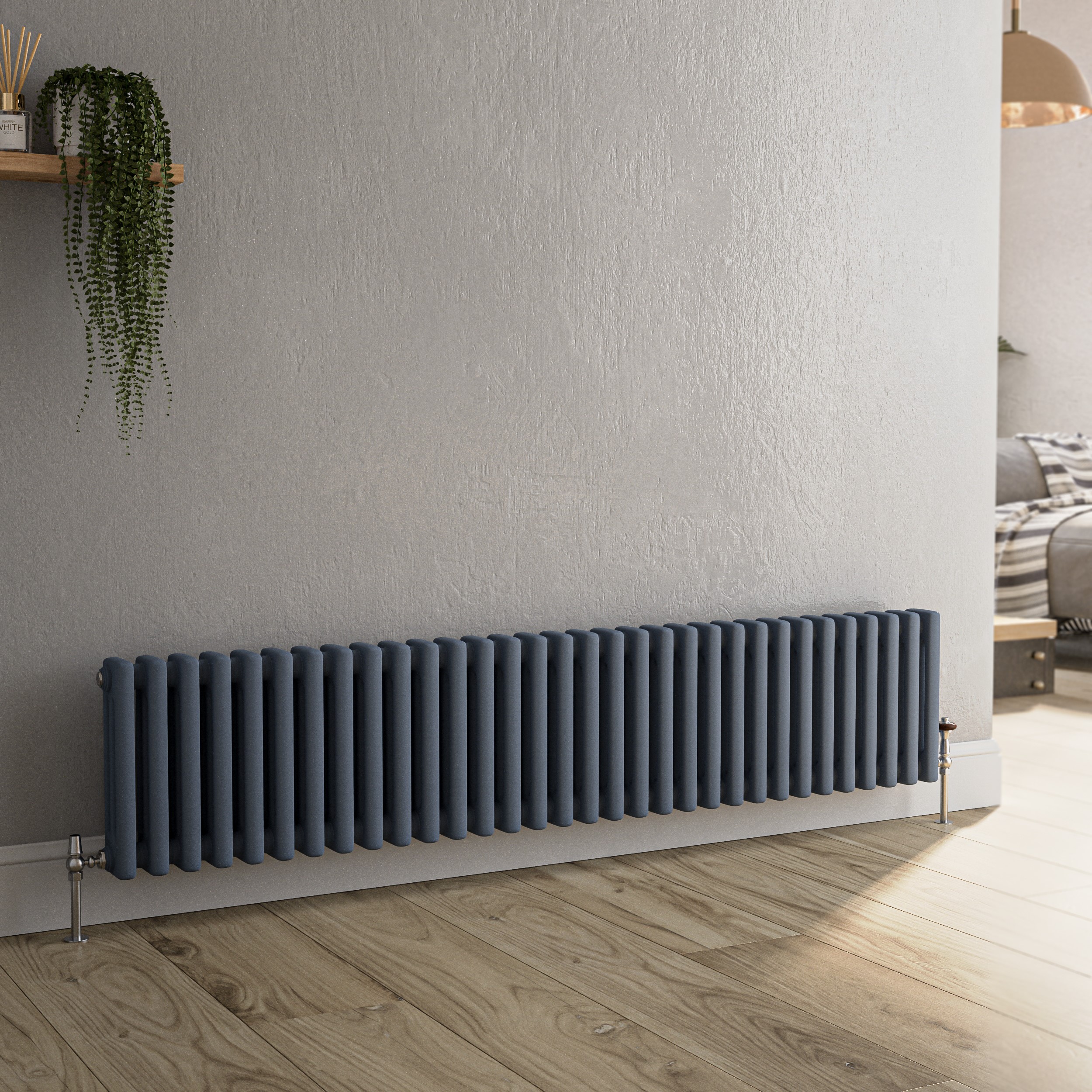 Reggio Anthracite Horizontal Triple Column Traditional Radiator 300X1460mm 3301 Btu - Cast Iron Style