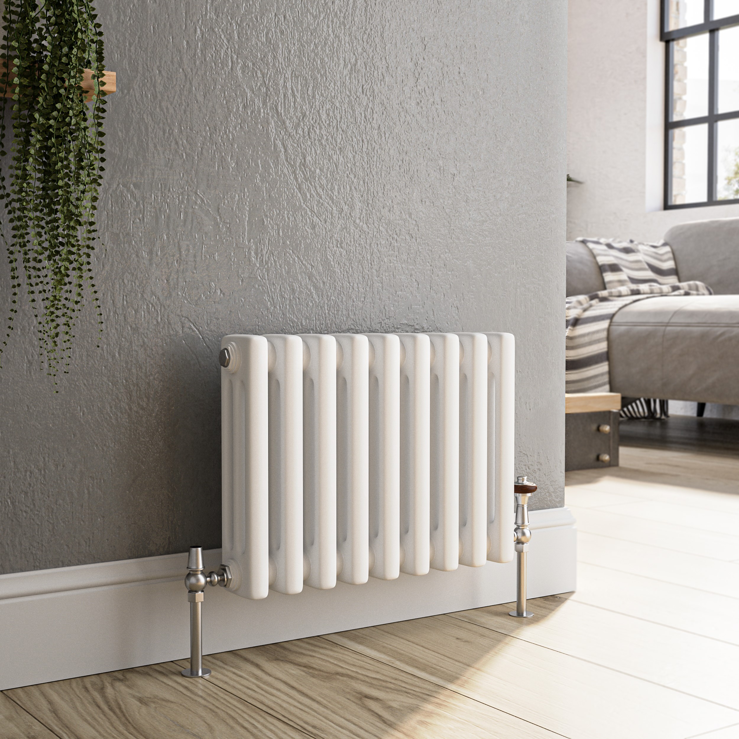Reggio White Horizontal Triple Column Traditional Radiator 300X425mm 928 Btu - Cast Iron Style
